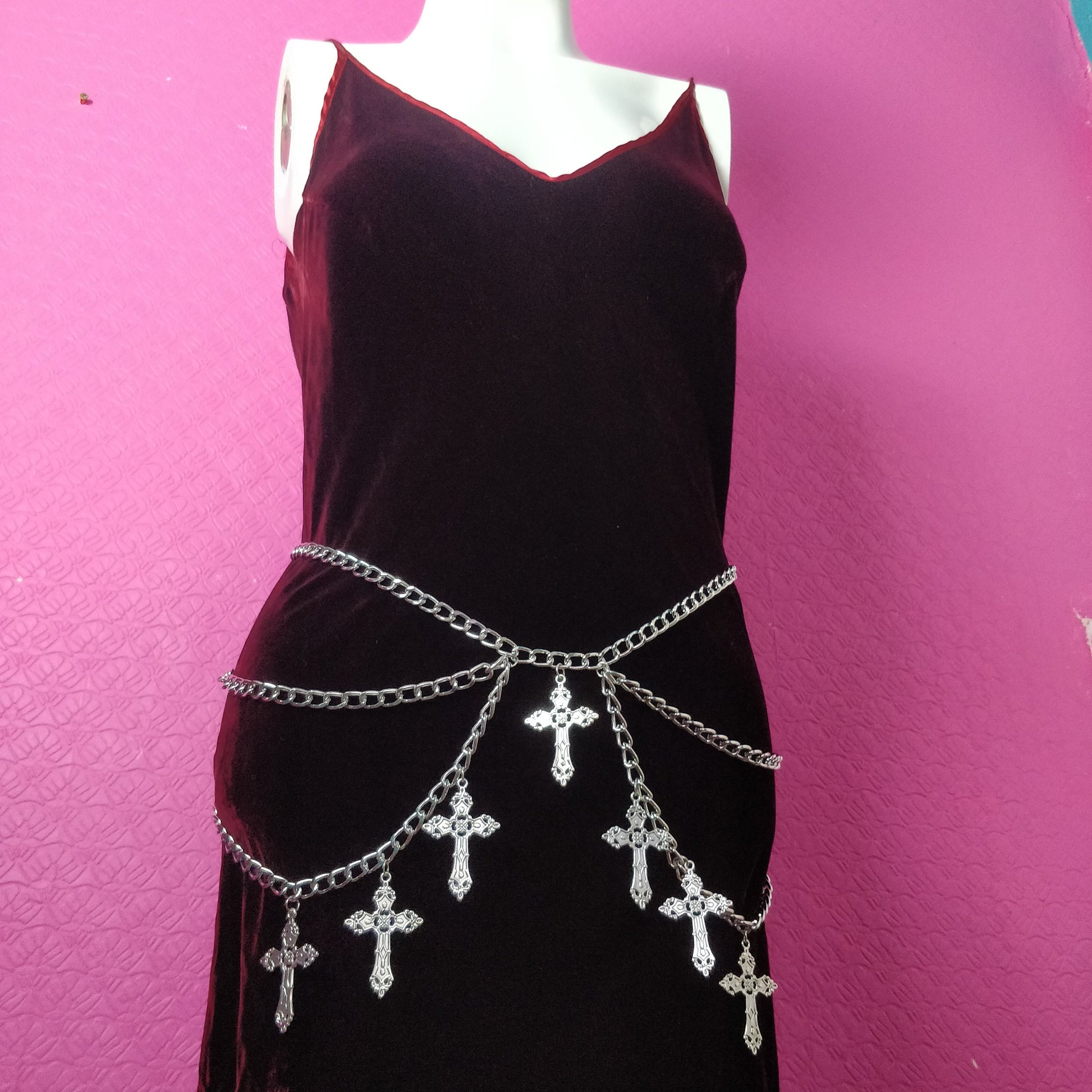 Gothic Crucifix Waist Chain Belt/ Harness Cross Layered Accessory
