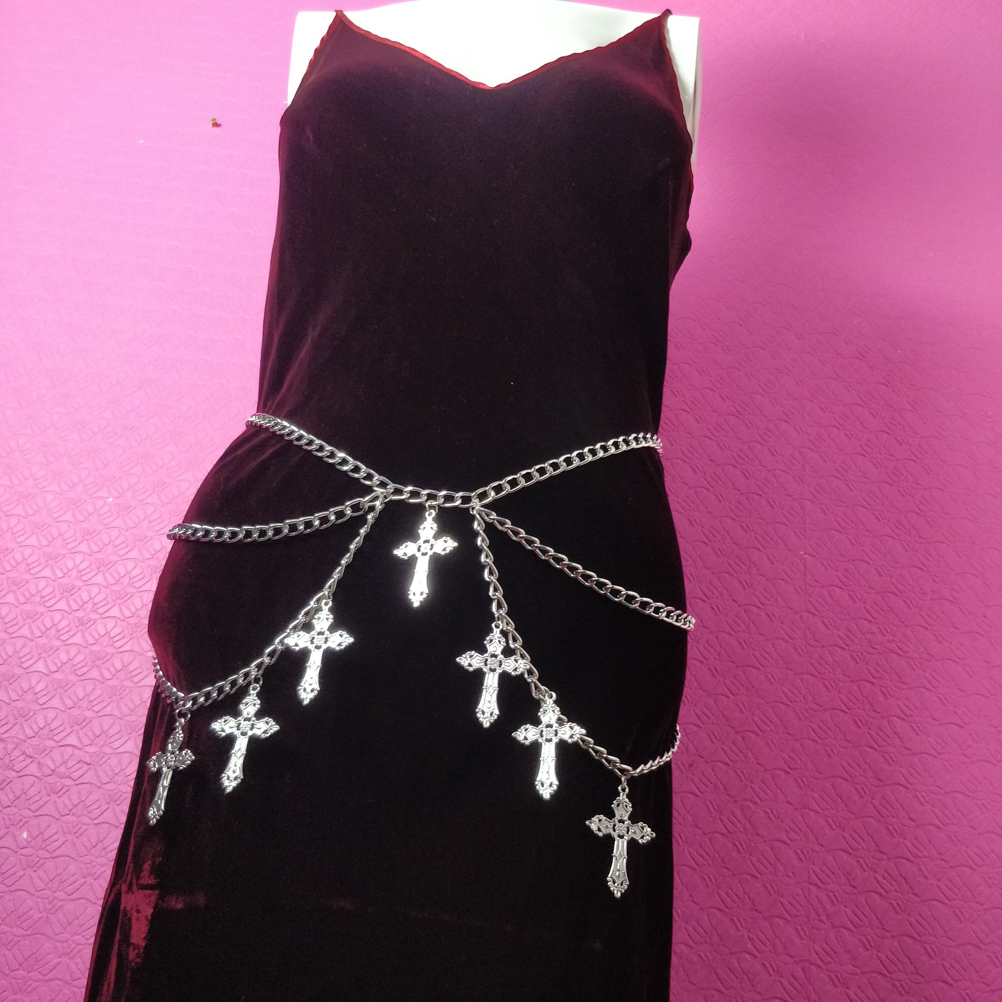 Gothic Crucifix Waist Chain Belt/ Harness Cross Layered Accessory
