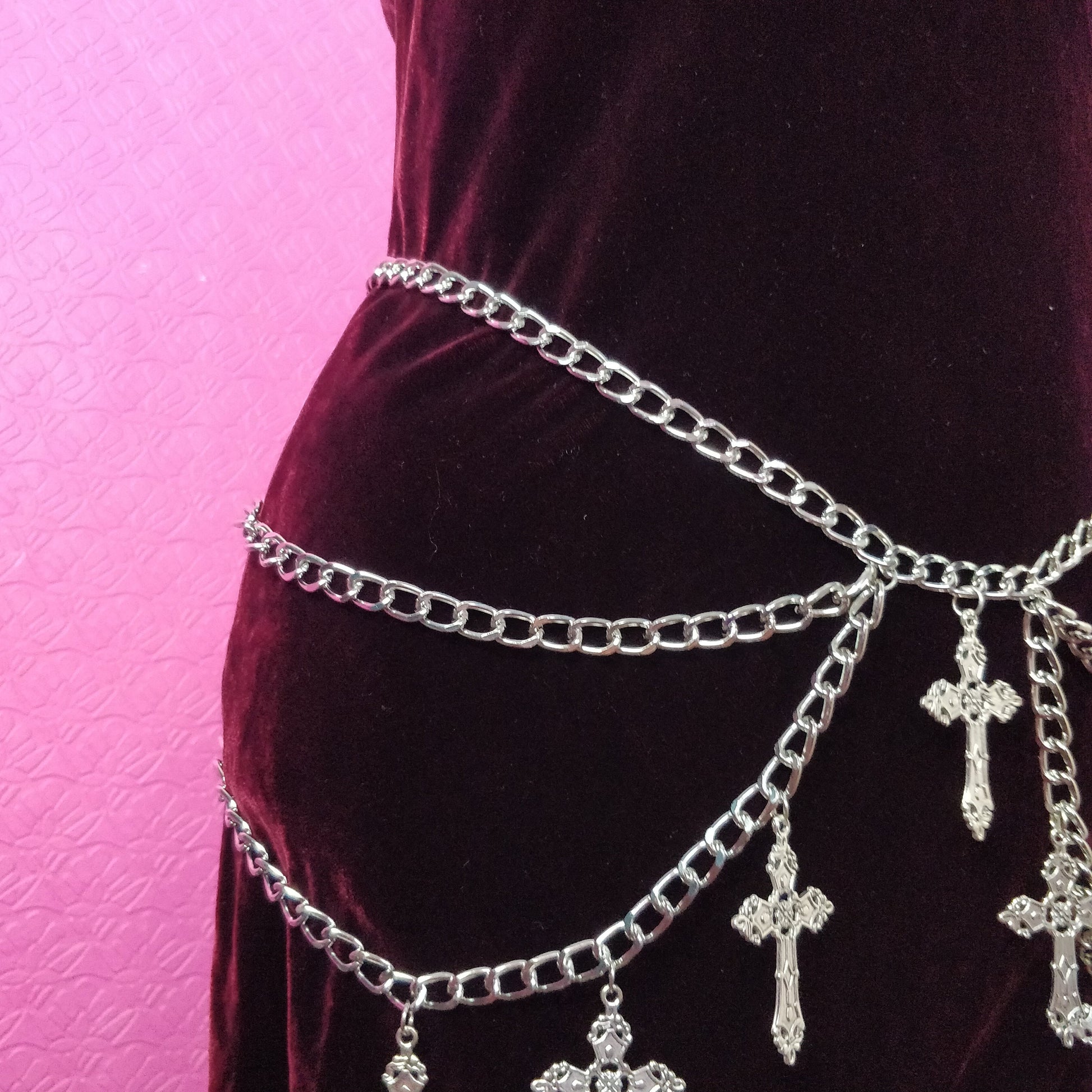 Gothic Crucifix Waist Chain Belt/ Harness Cross Layered Accessory