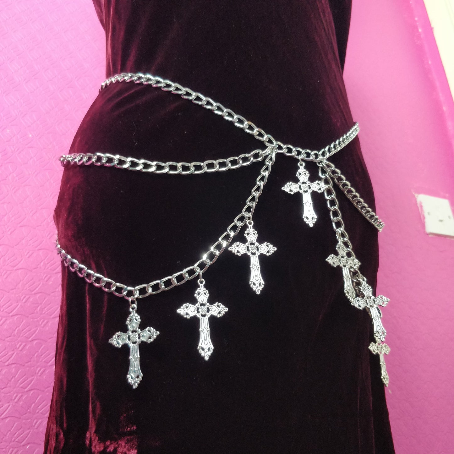 Gothic Crucifix Waist Chain Belt/ Harness Cross Layered Accessory