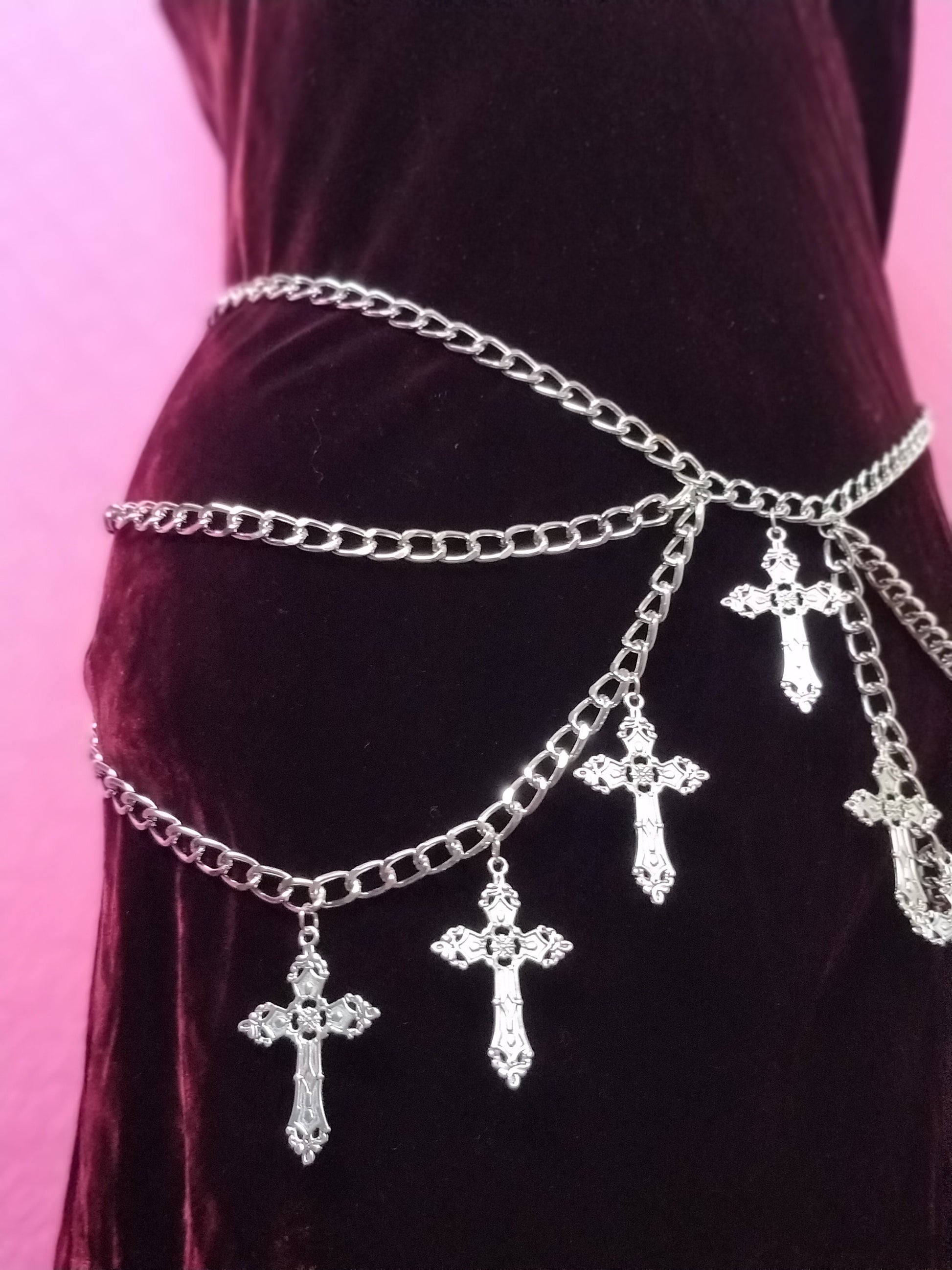 Gothic Crucifix Waist Chain Belt/ Harness Cross Layered Accessory