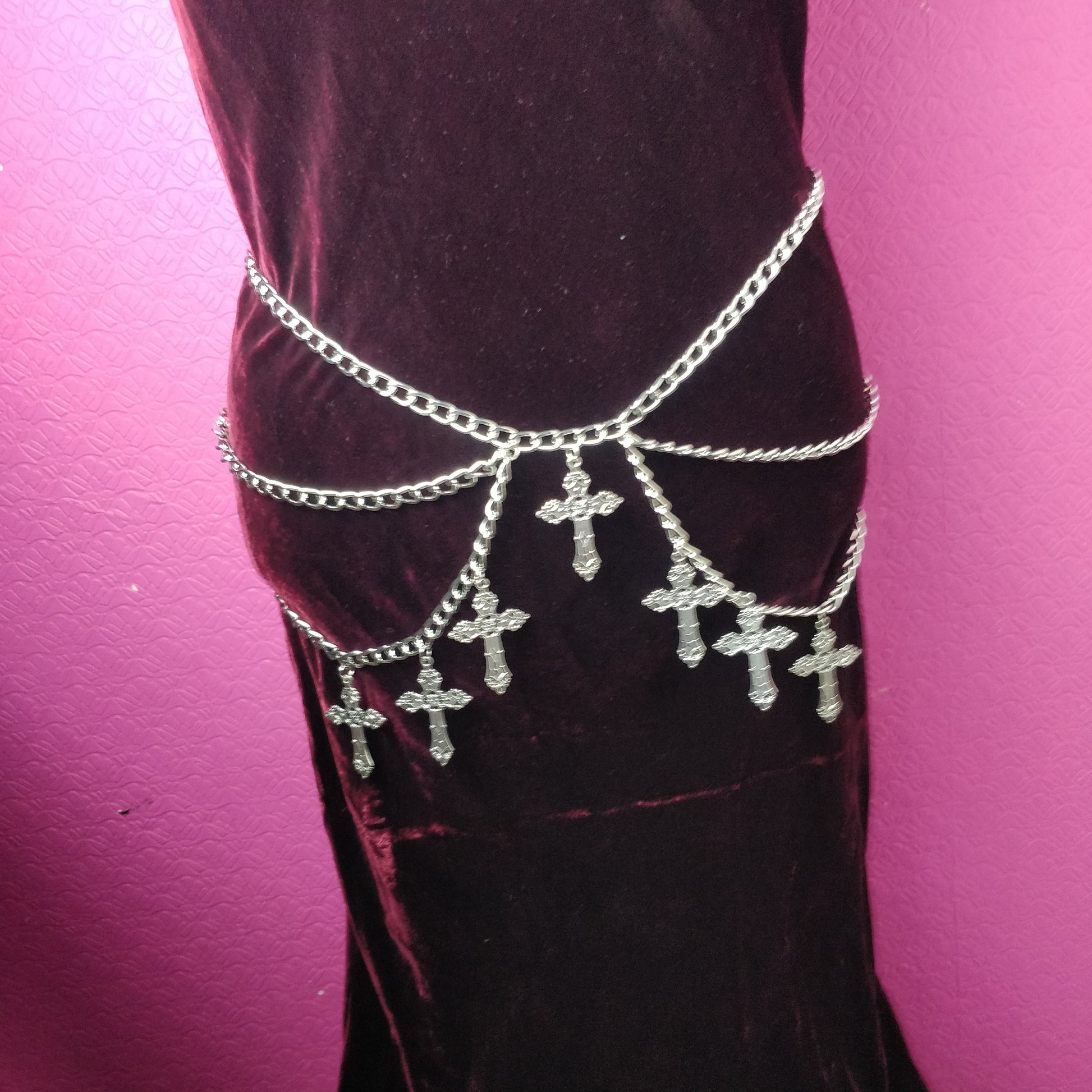 Gothic Crucifix Waist Chain Belt/ Harness Cross Layered Accessory