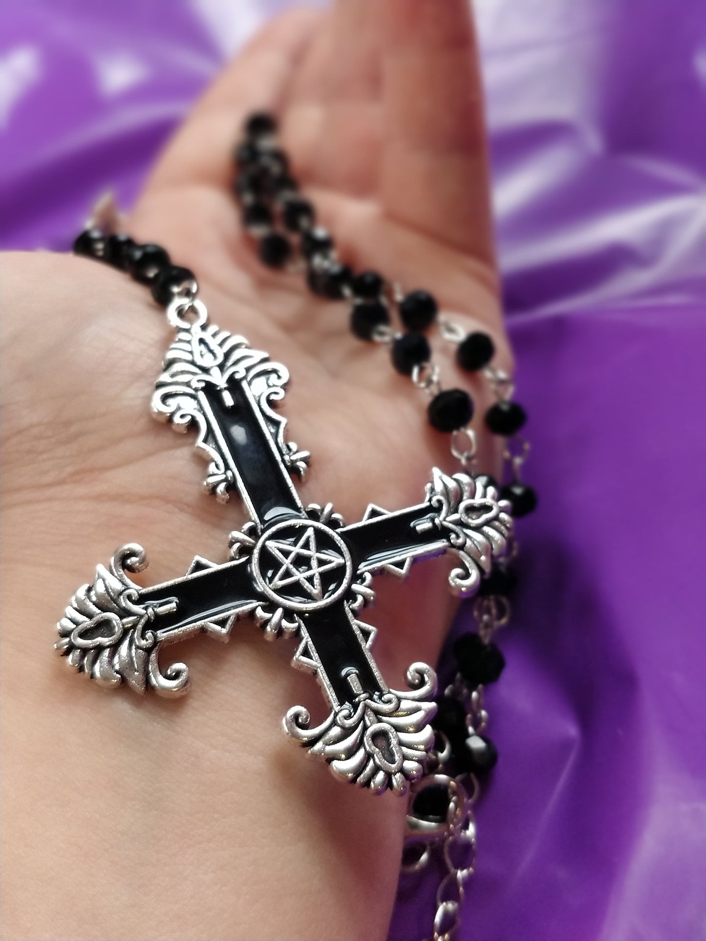 Gothic Rosary - Black Crucifix Pentagram