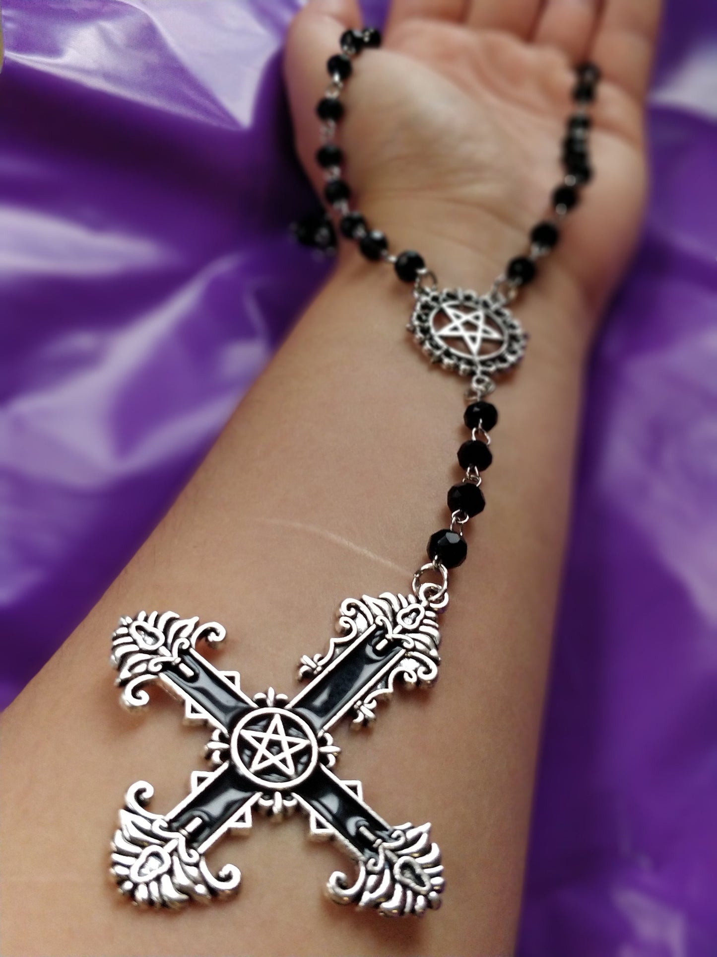 Gothic Rosary - Black Crucifix Pentagram