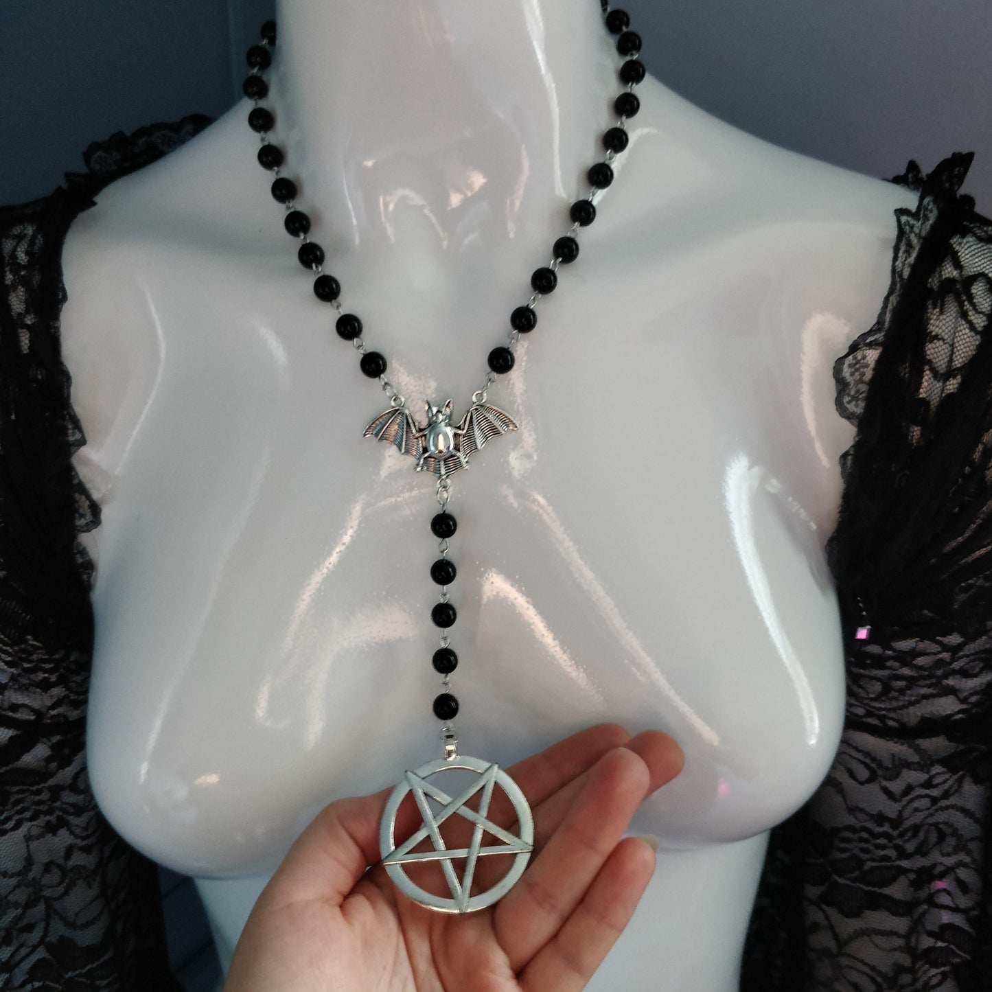 Gothic Rosary - Pentagram and Bat