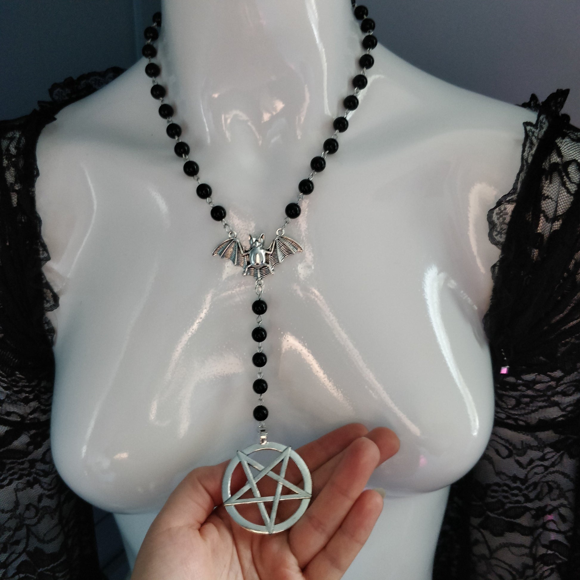 Gothic Rosary - Pentagram and Bat