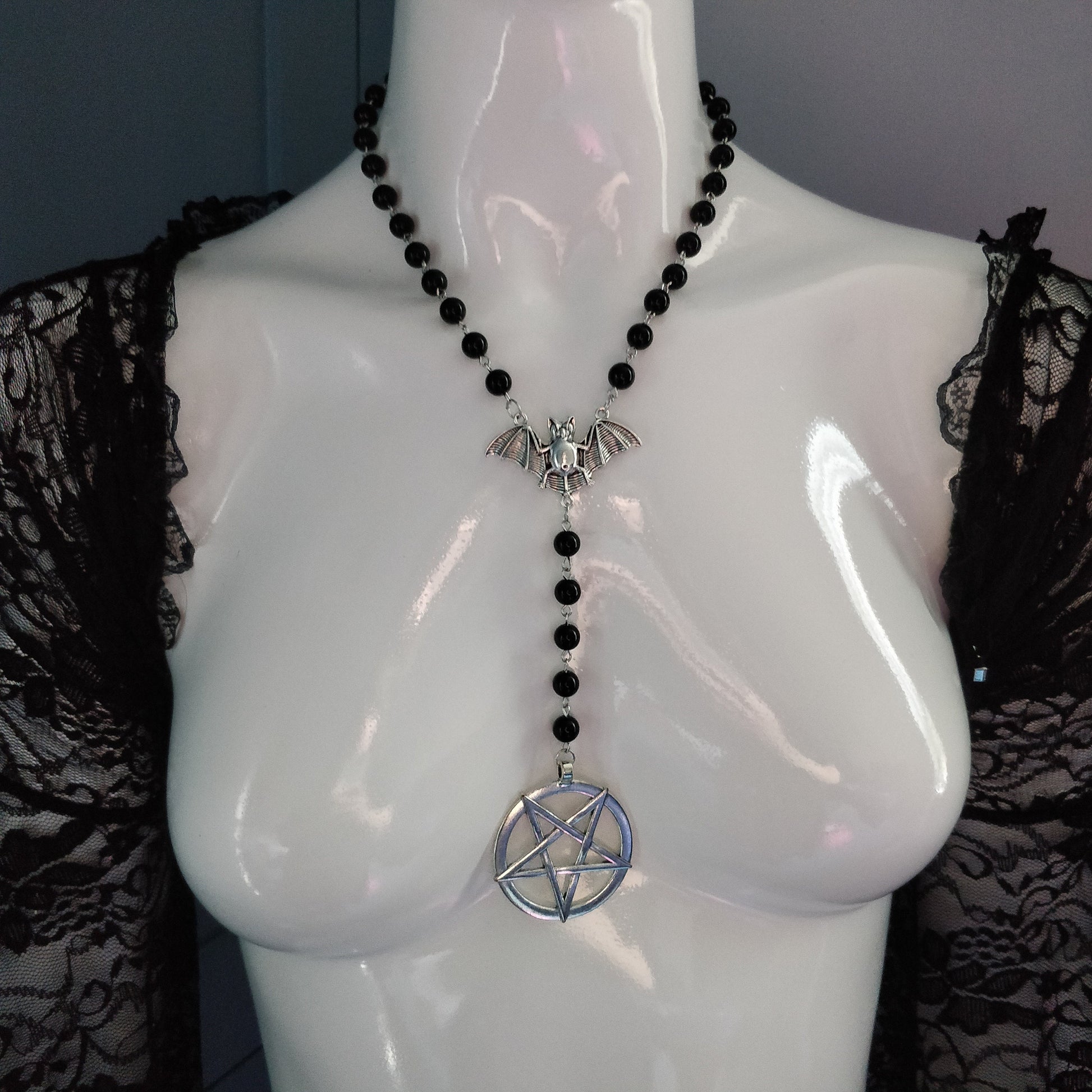 Gothic Rosary - Pentagram and Bat