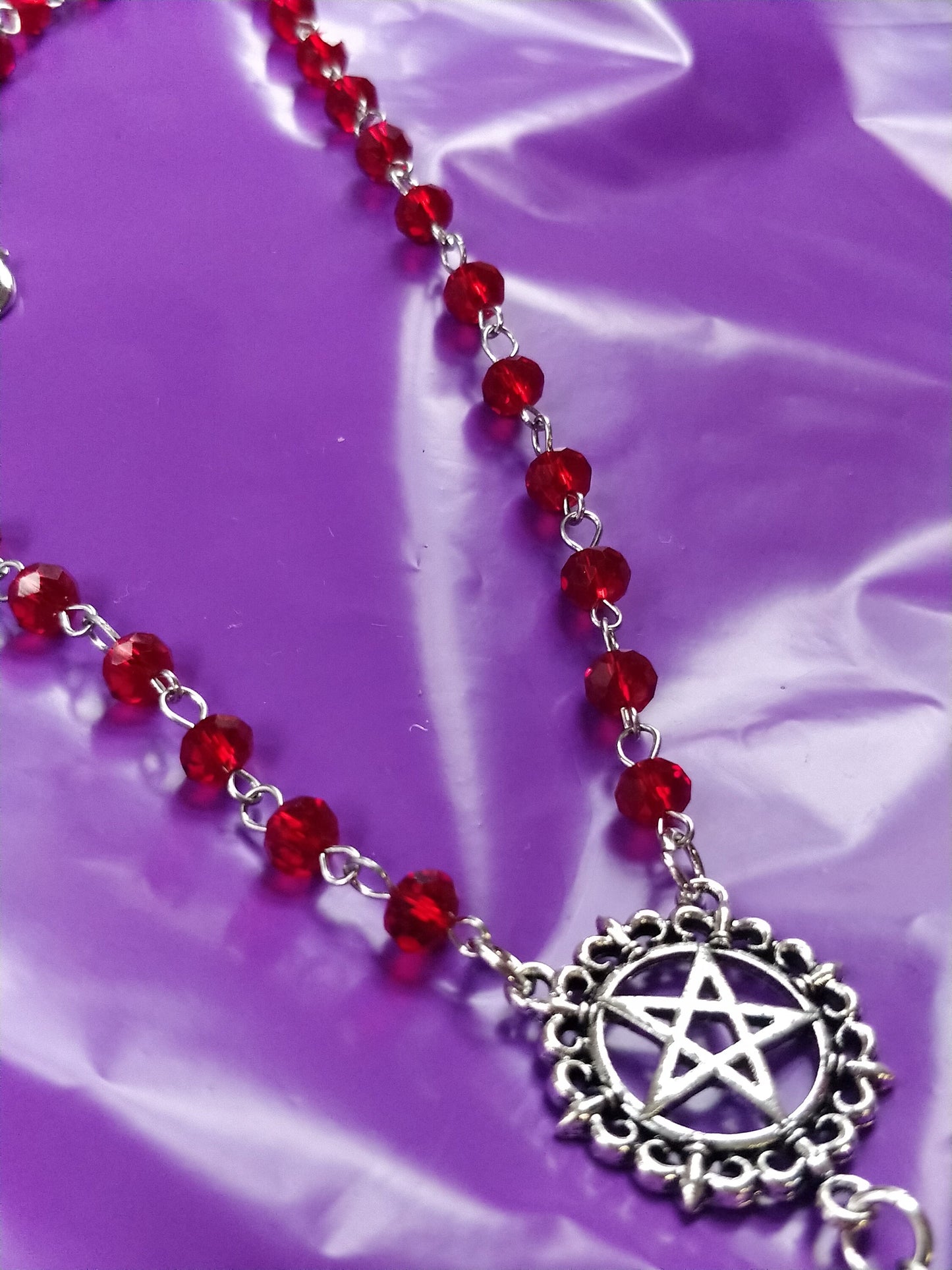 Gothic Rosary - Red Crucifix Pentagram