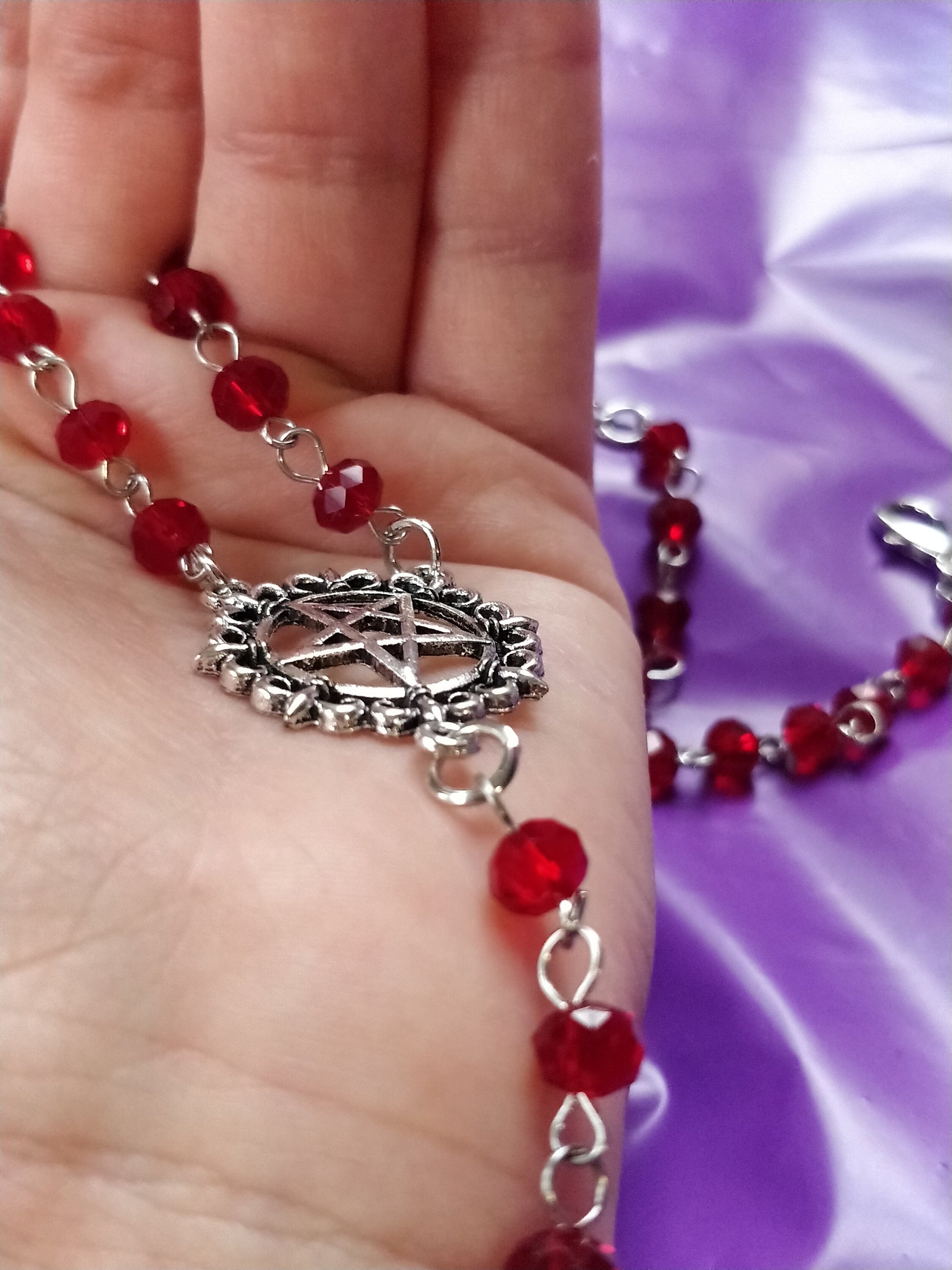 Gothic Rosary - Red Crucifix Pentagram