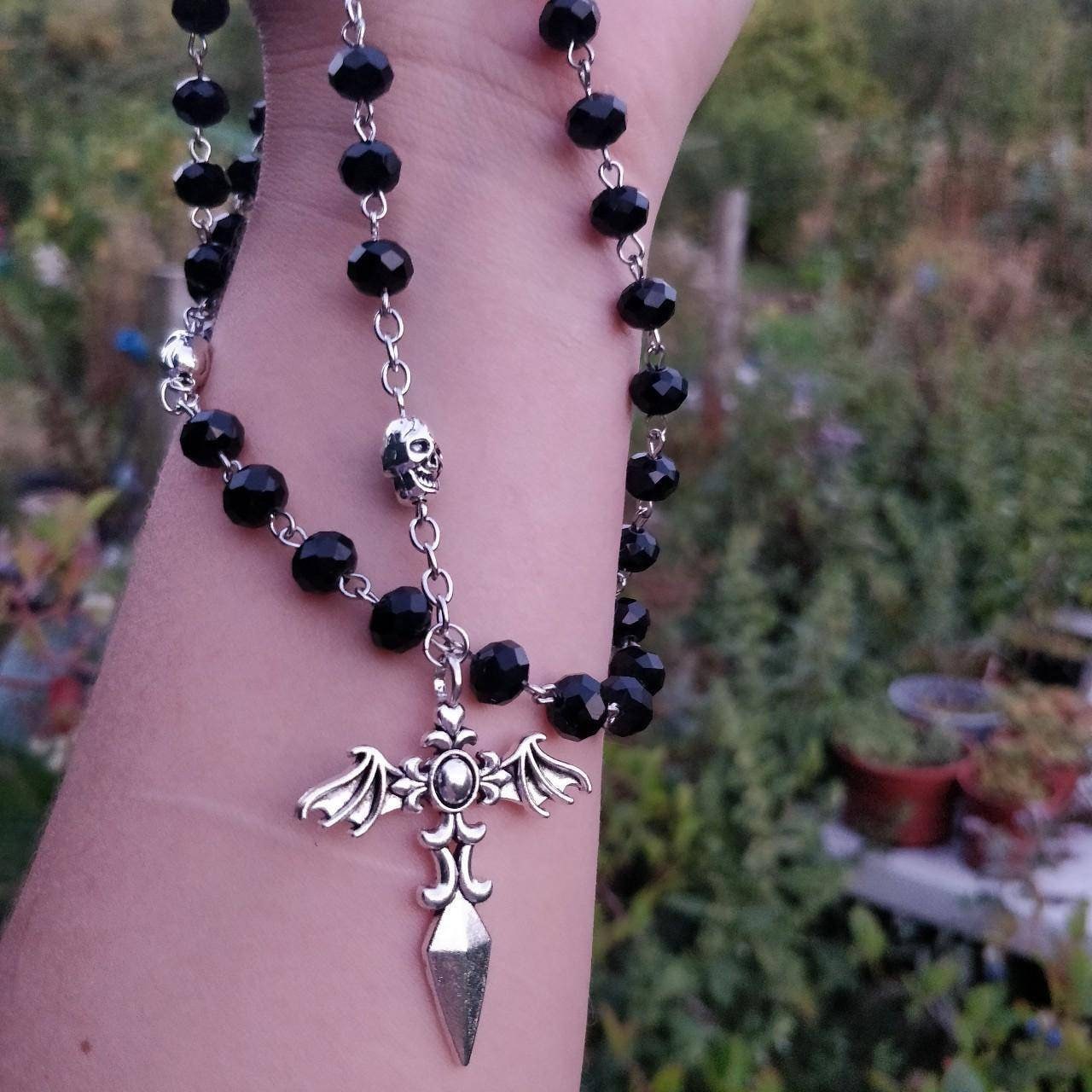 gothic rosary skulls and bats