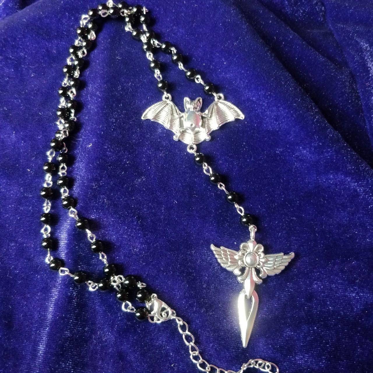 Gothic Rosary - with Bat and Winged Crucifix