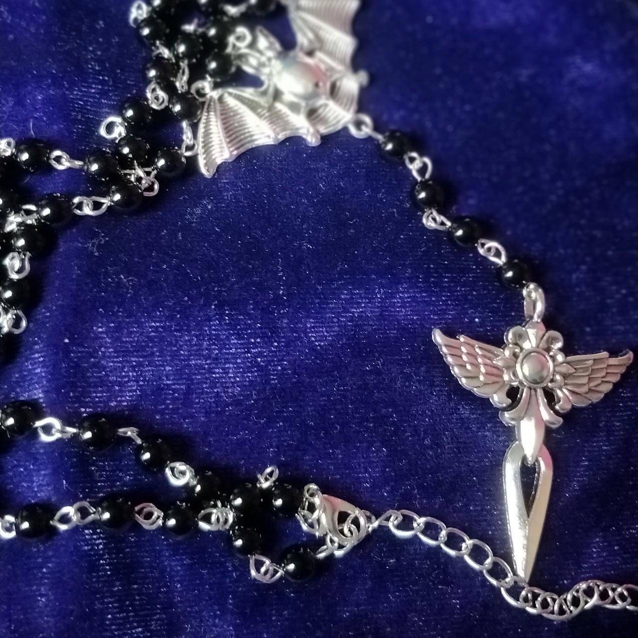 Gothic Rosary - with Bat and Winged Crucifix