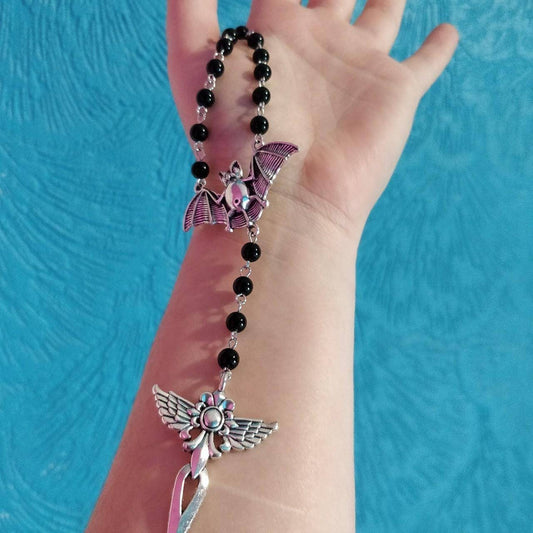 Gothic Rosary with Bat and Winged Crucifix