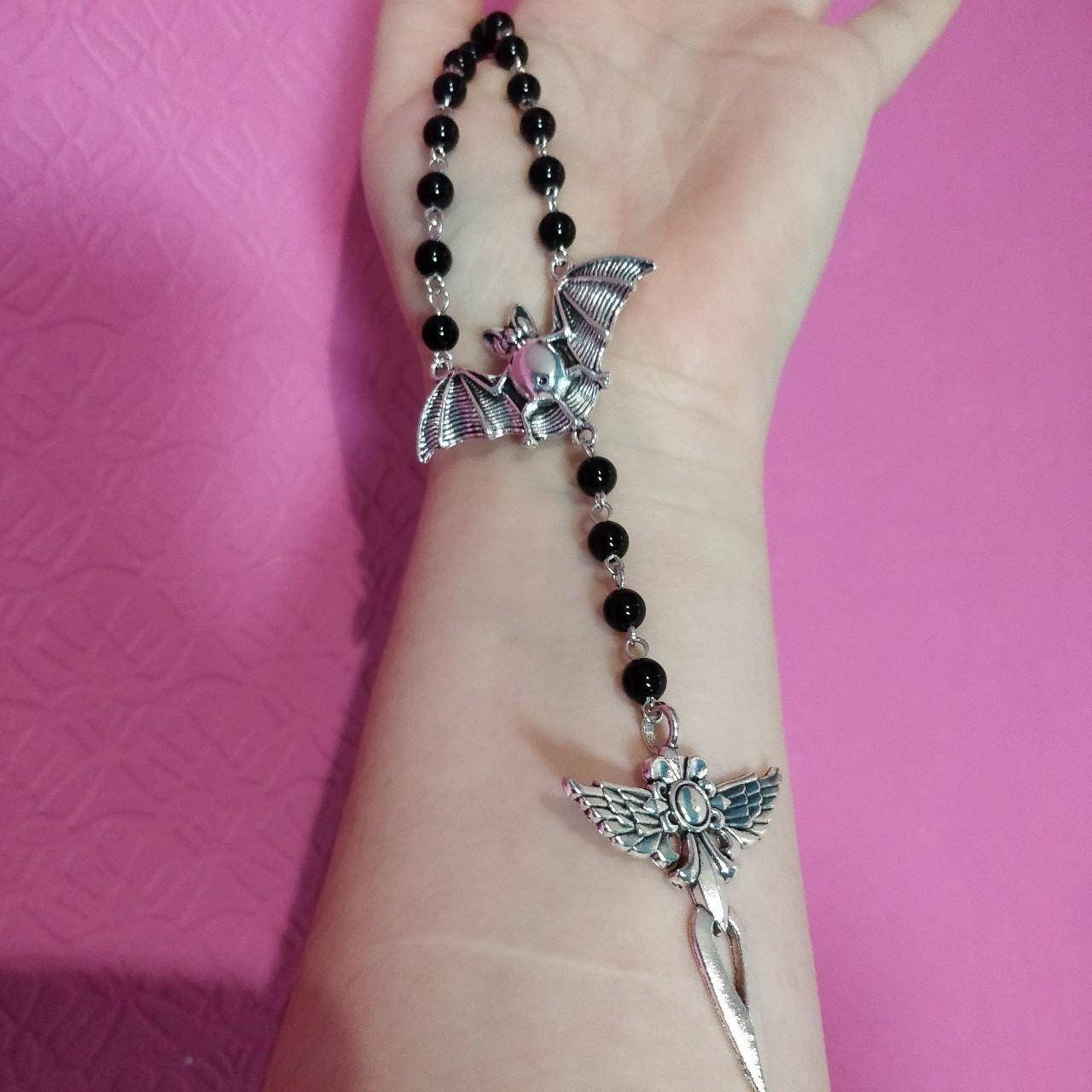 Gothic Rosary - with Bat and Winged Crucifix