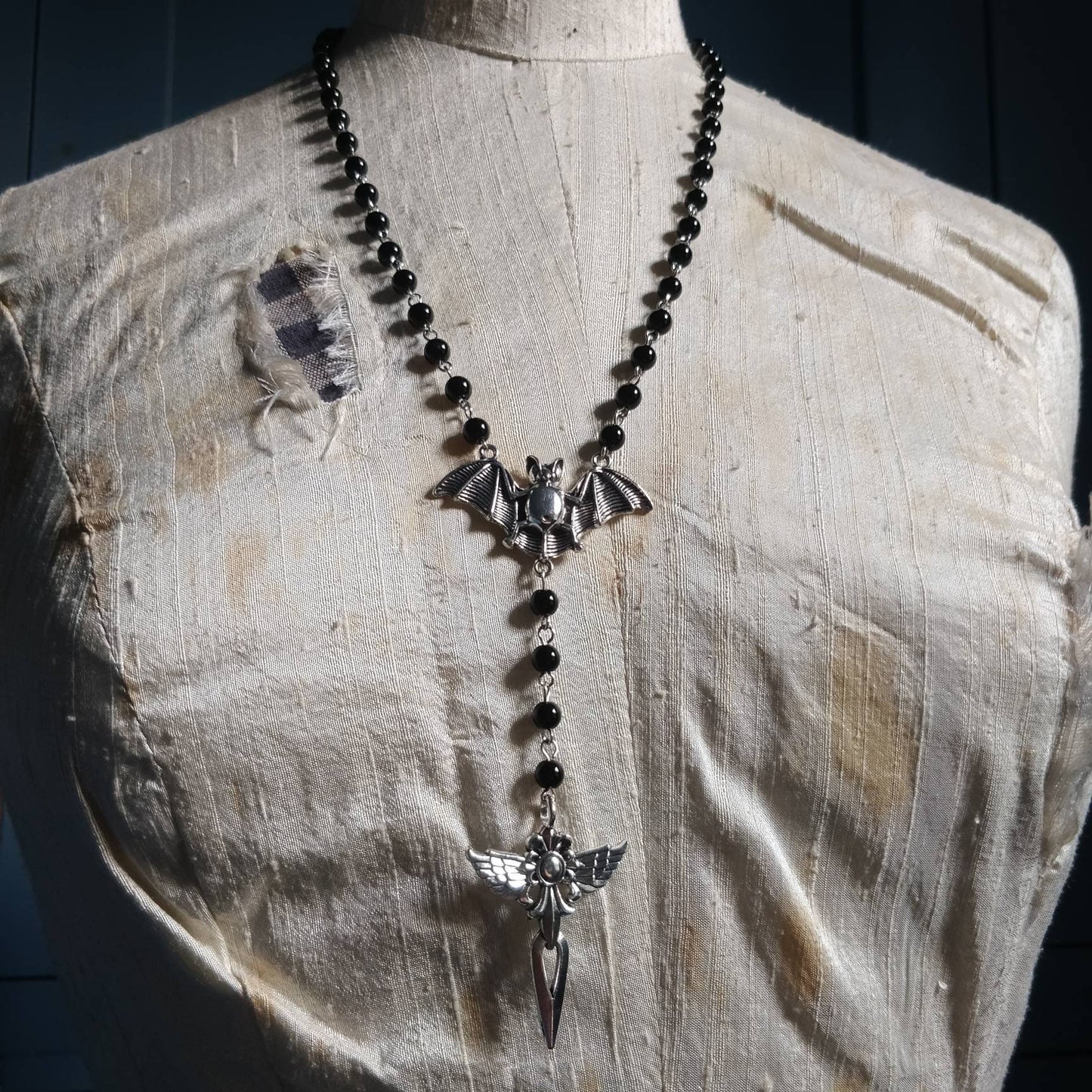 Gothic Rosary - with Bat and Winged Crucifix