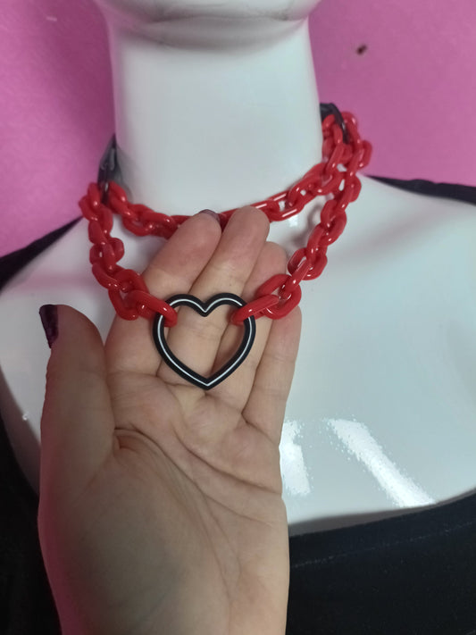 Heart Chain Choker- Choke Chain Version! Martingale Collar - Red Acrylic Chunky Chain