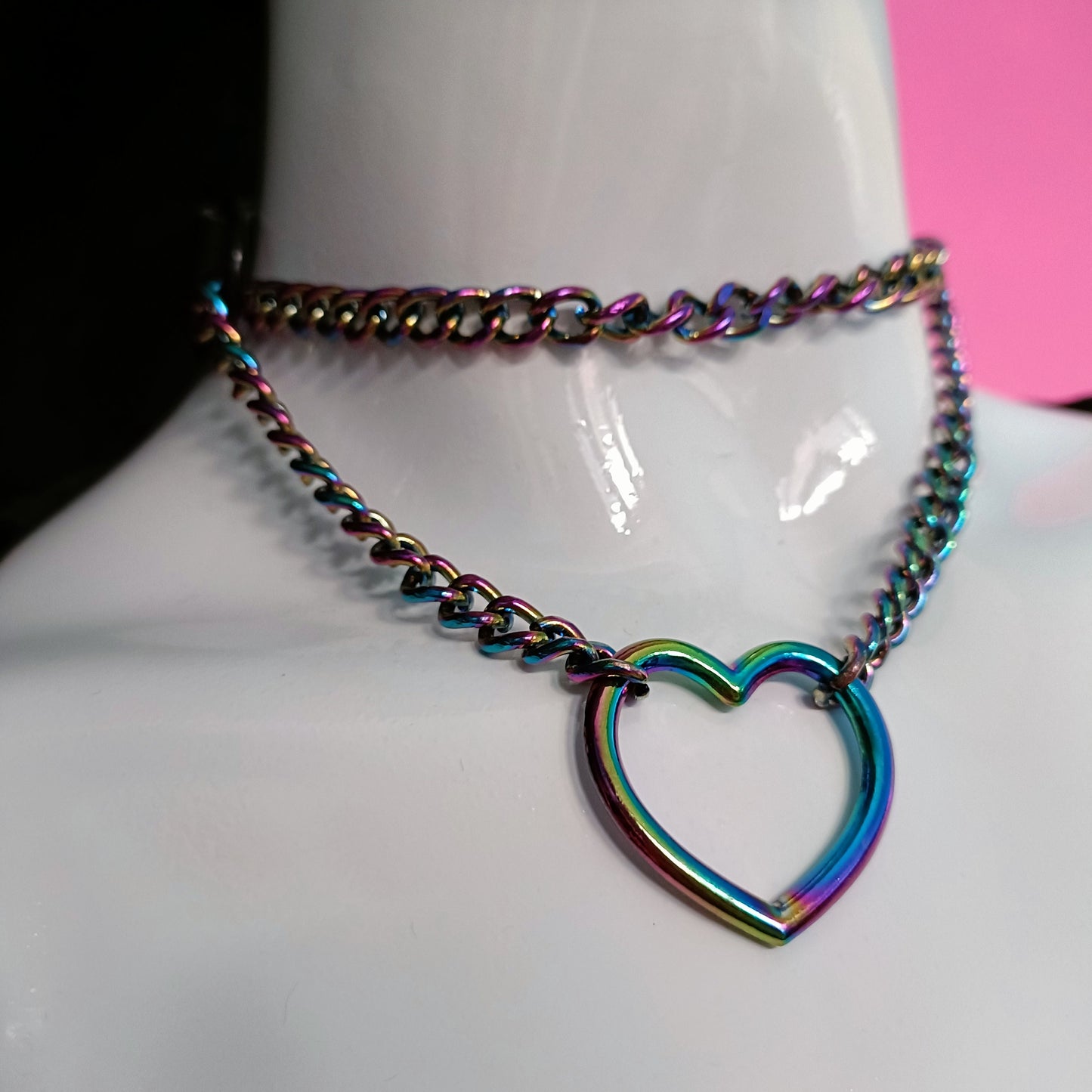 Heart Chain Choker - Choke Chain Version! Martingale Collar - iridescent