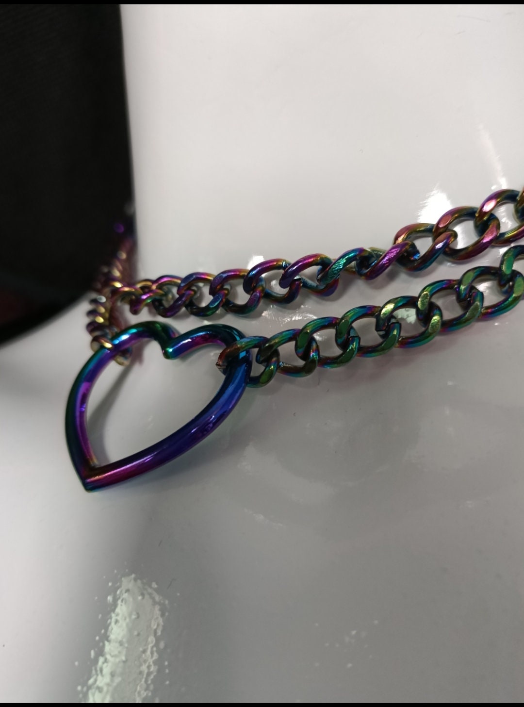 Heart Chain Choker - Choke Chain Version! Martingale Collar - iridescent