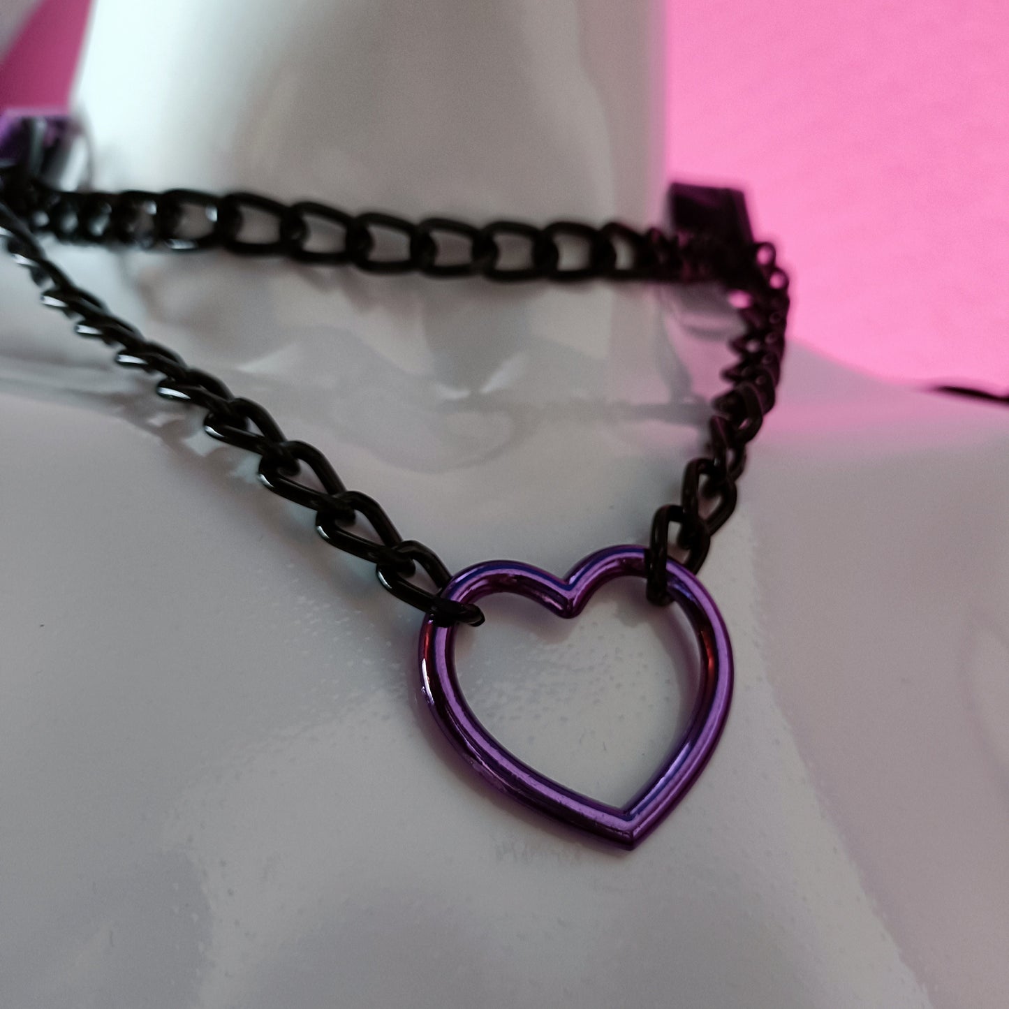 Heart Chain Choker - Choke Chain Version! Martingale Collar - Purple metallic / pearlescent Heart