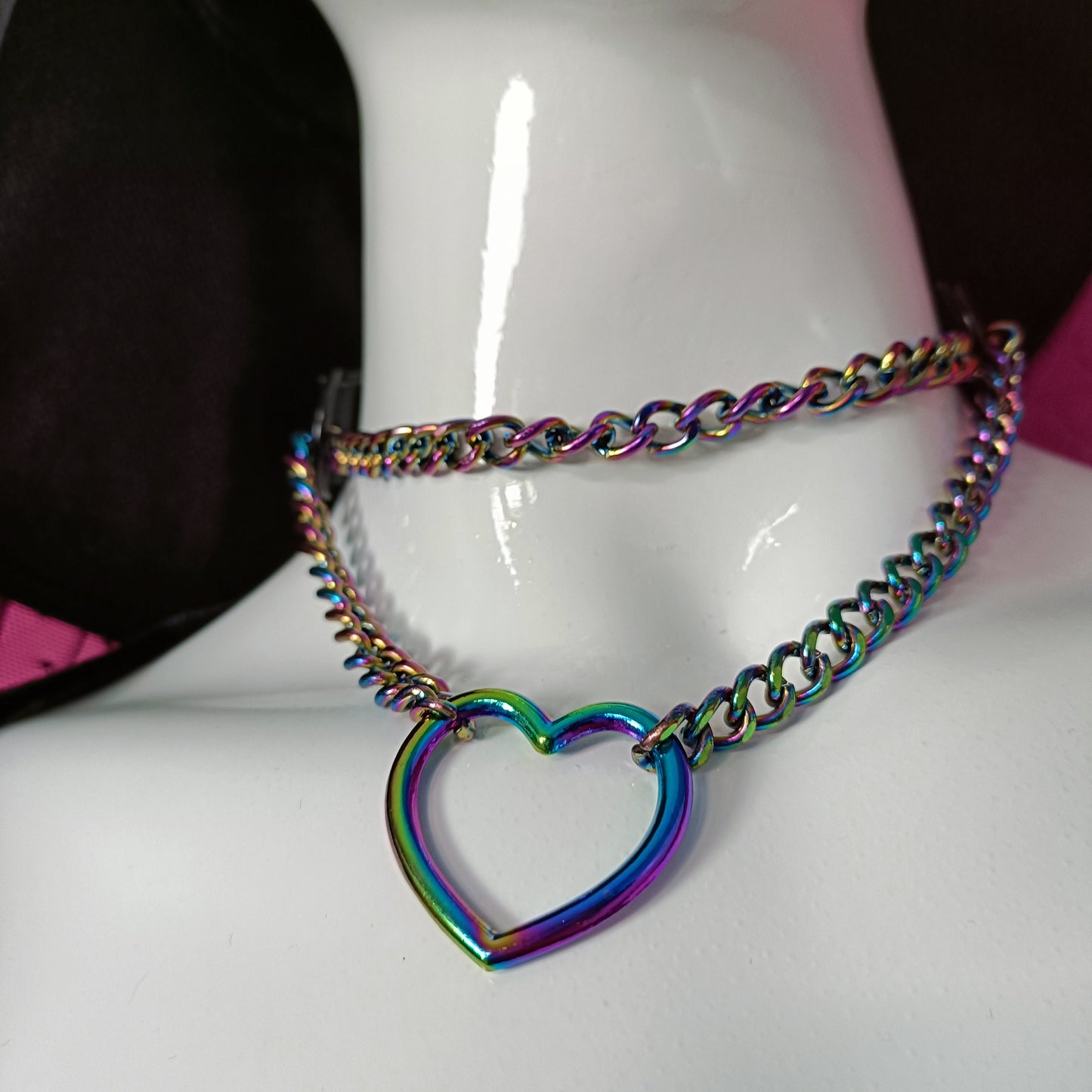 Heart Chain Choker - Choke Chain Version! Martingale Collar - iridescent
