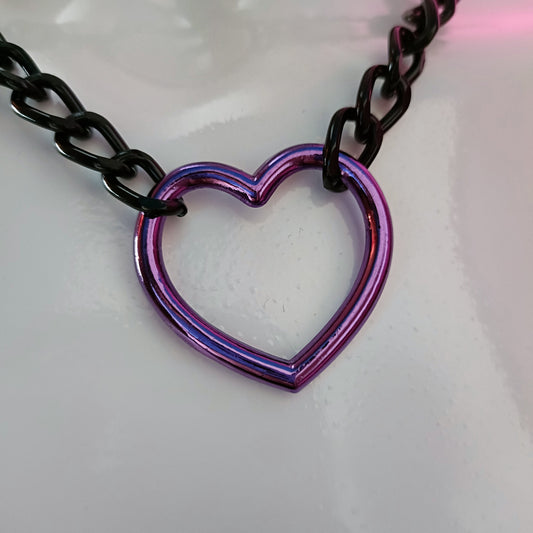 Heart Chain Choker- Choke Chain Version! Martingale Collar - Purple metallic / pearlescent Heart