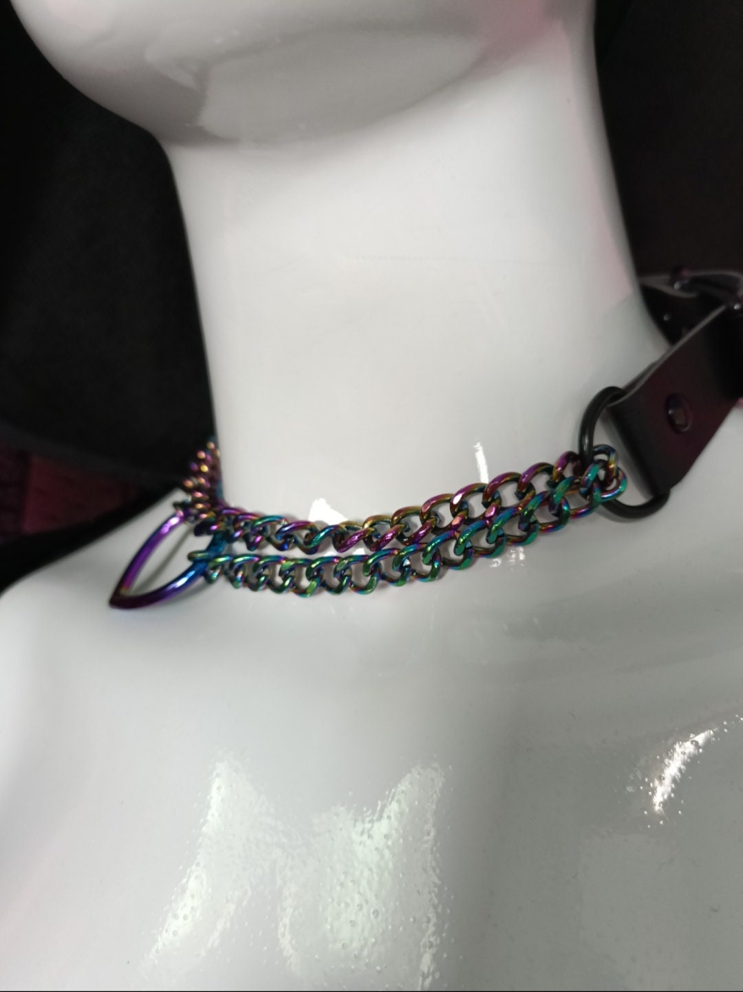 Heart Chain Choker - Choke Chain Version! Martingale Collar - iridescent