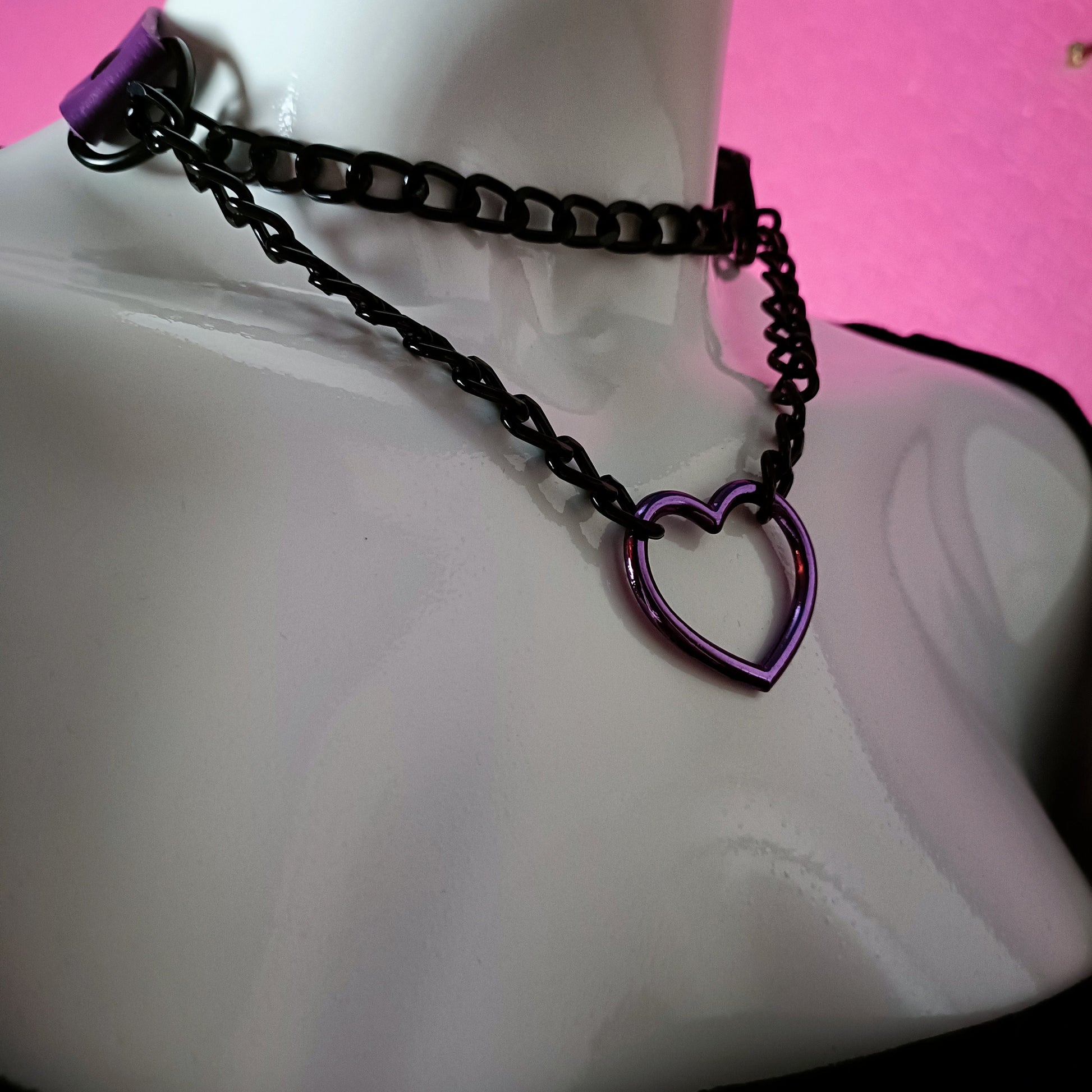 Heart Chain Choker - Choke Chain Version! Martingale Collar - Purple metallic / pearlescent Heart