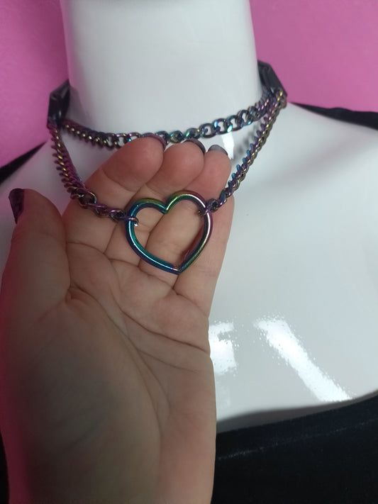Heart Chain Choker- Choke Chain Version! Martingale Collar - iridescent