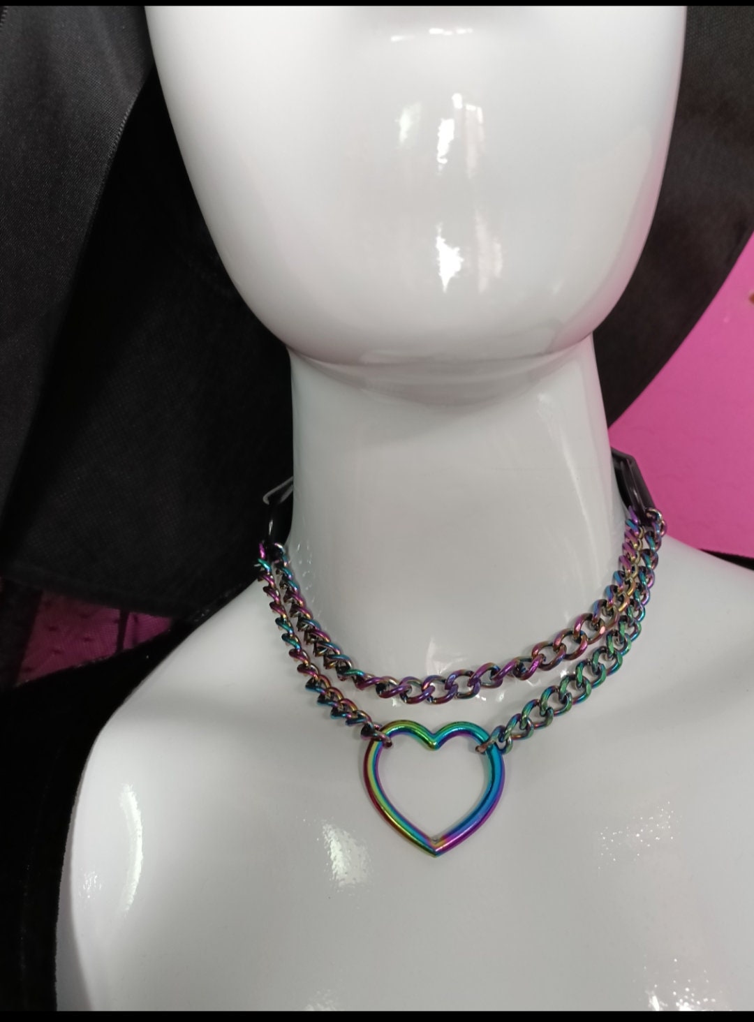 Heart Chain Choker - Choke Chain Version! Martingale Collar - iridescent