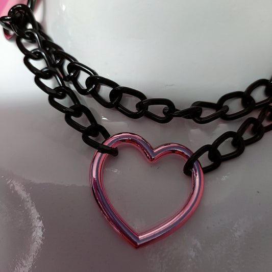 Heart Chain Choker- Choke Chain Version!! Pink Heart, pink Faux Leather