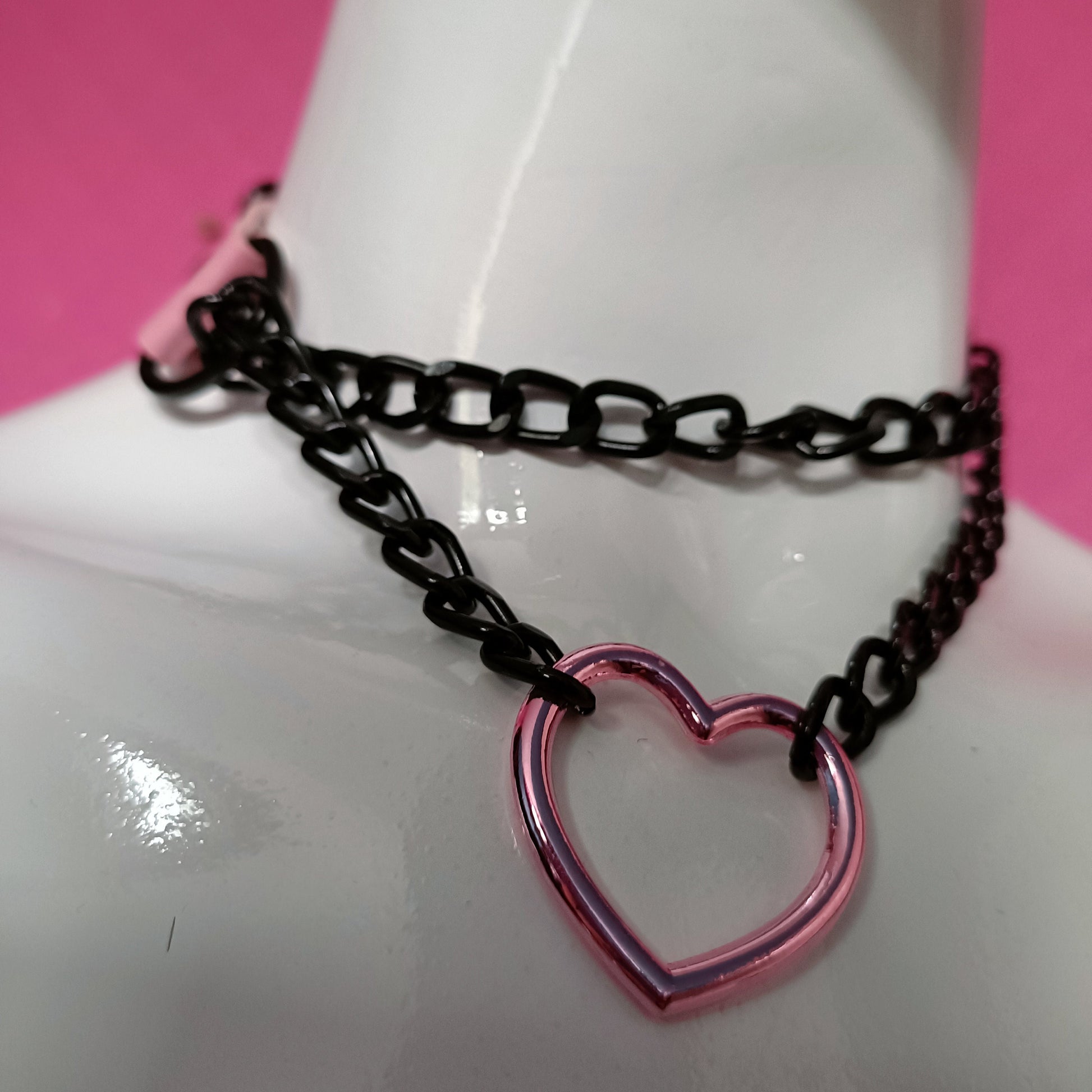 Heart Chain Choker - Choke Chain Version!! Pink Heart, pink Faux Leather