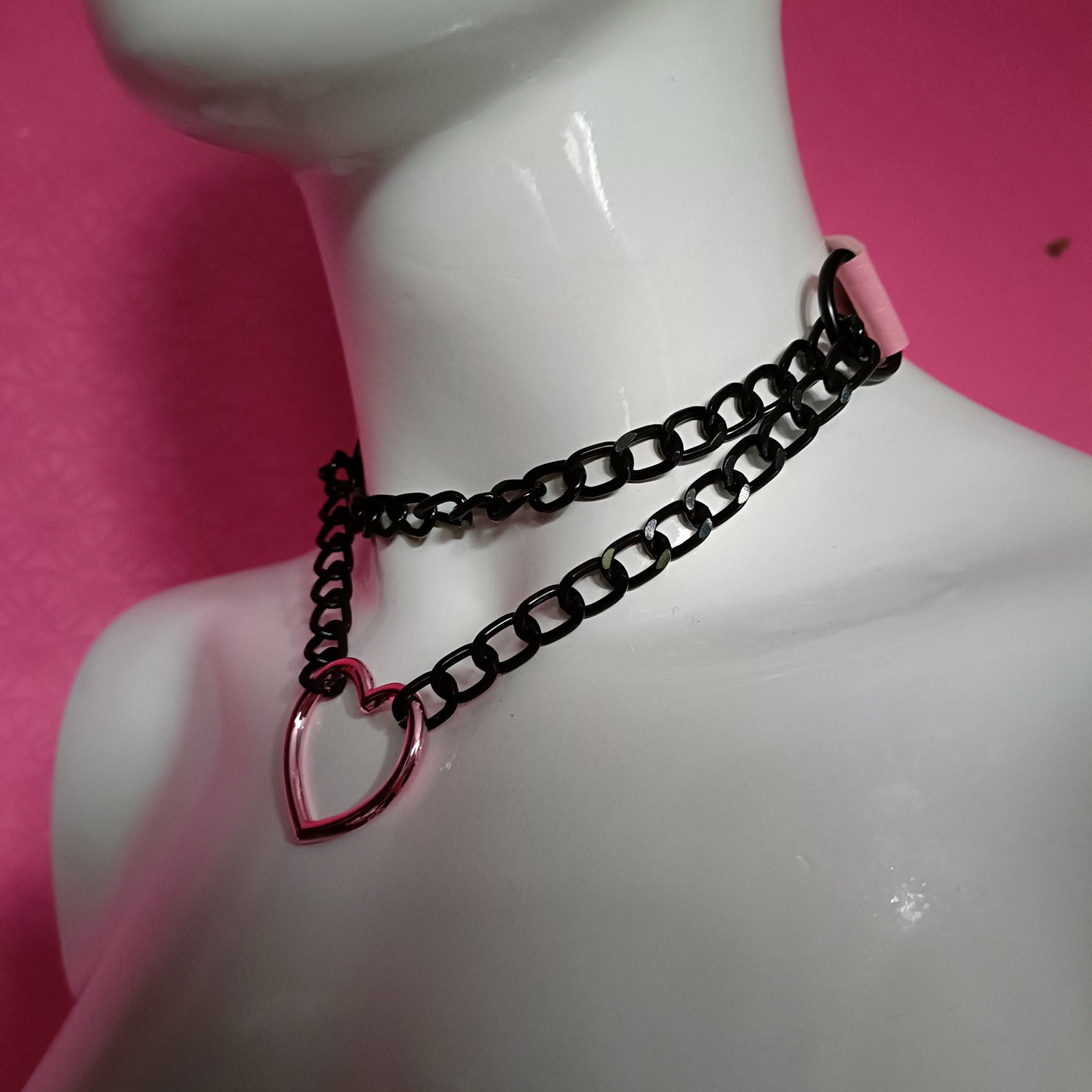 Heart Chain Choker - Choke Chain Version!! Pink Heart, pink Faux Leather
