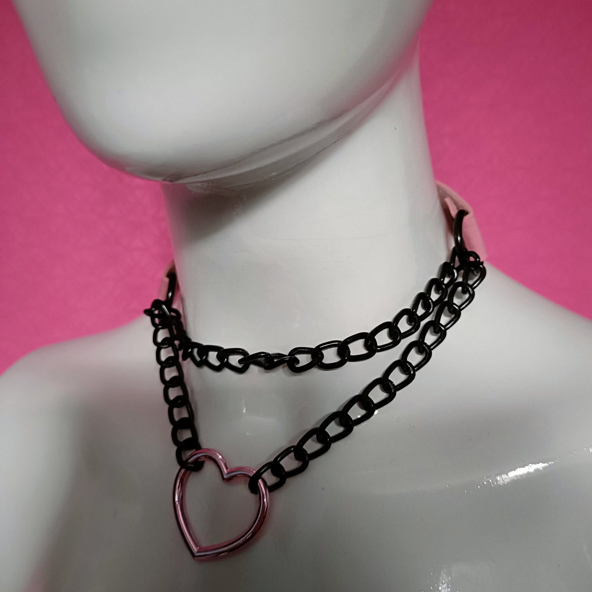 Heart Chain Choker - Choke Chain Version!! Pink Heart, pink Faux Leather