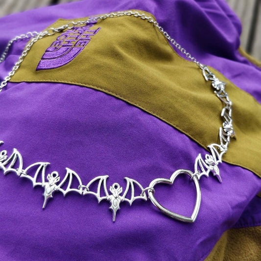 Heart full of Bats Necklace //Bat Chain Heart Choker