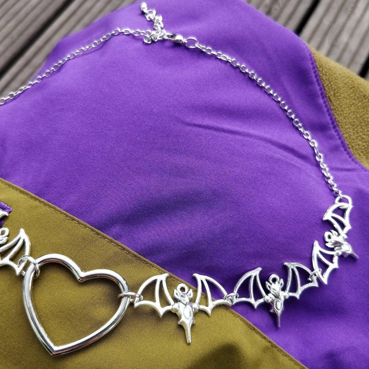 Heart Full of Bats Necklace - Bat Chain Heart Choker