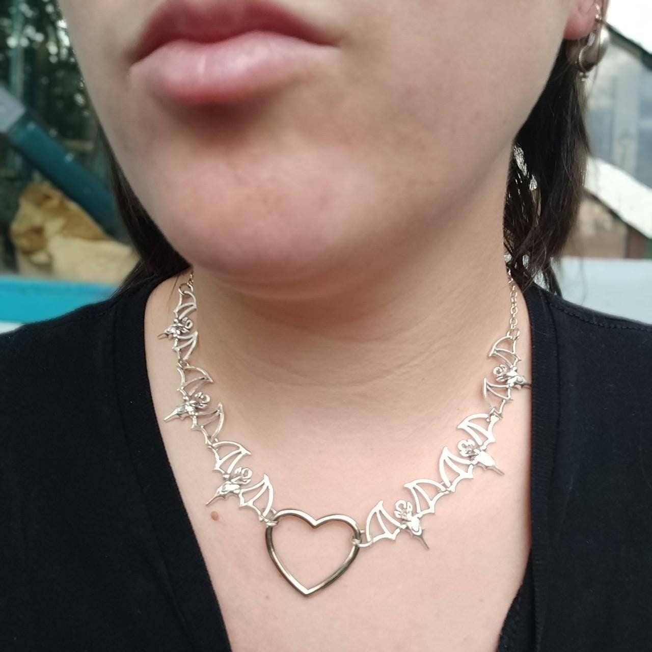 Heart Full of Bats Necklace - Bat Chain Heart Choker