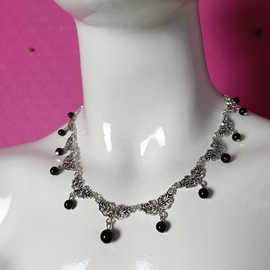 Intricate gothic necklace-victorian style charms with round beads attached. very elegant and beautiful