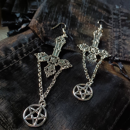 Inverted Crucifix and Pentagram Earrings