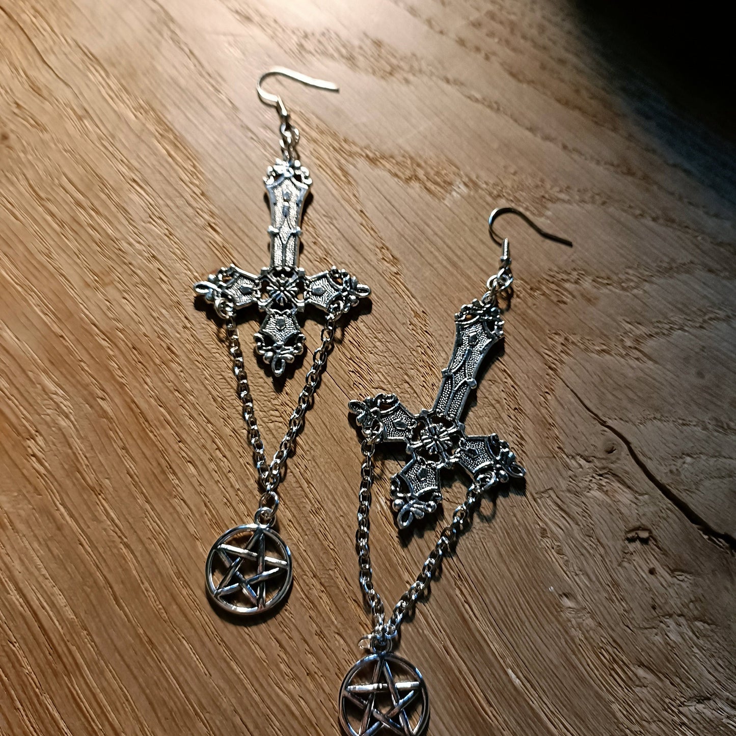 Inverted Crucifix and Pentagram Earrings