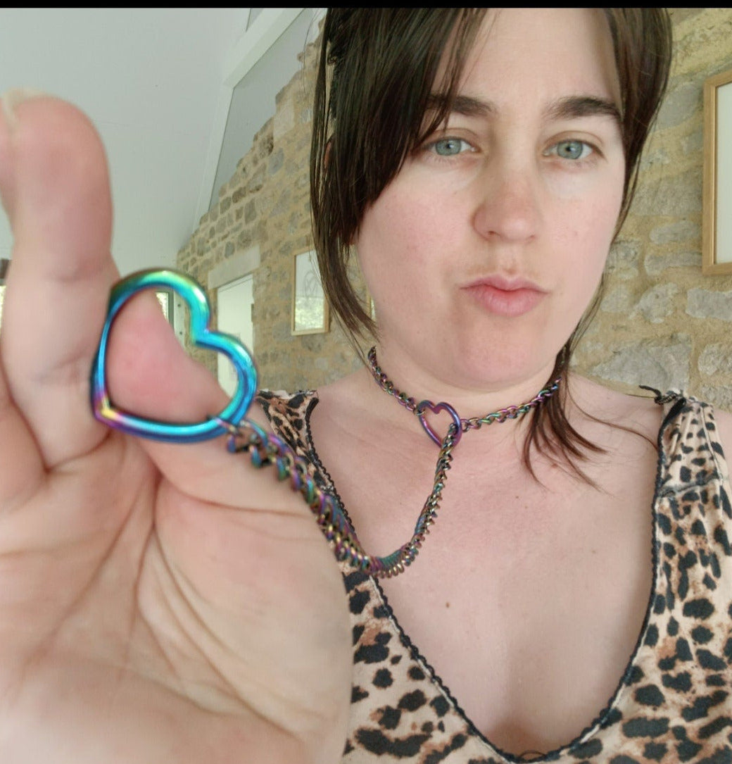 Iridescent Rainbow Heart Martingale Collar/Choker