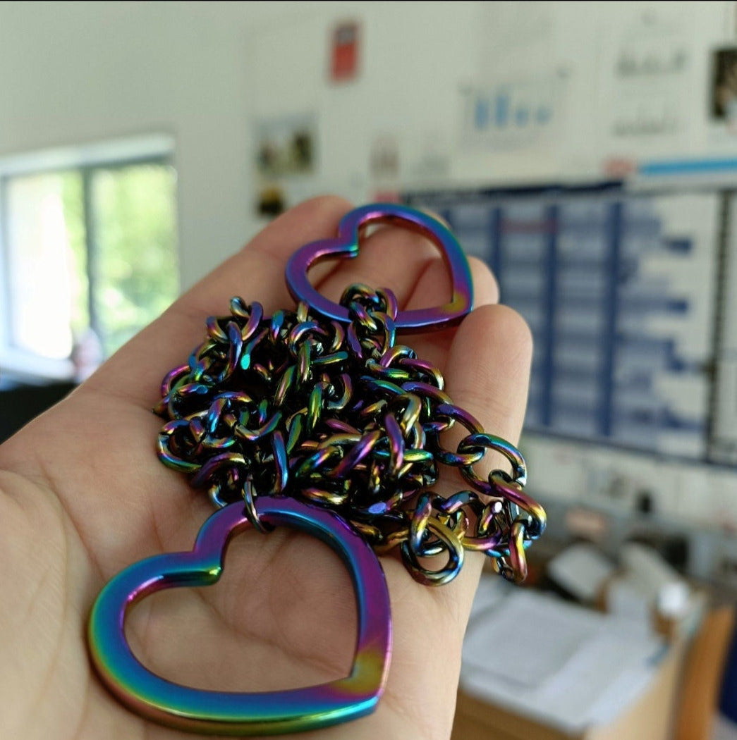 Iridescent Rainbow Heart Martingale Collar/Choker