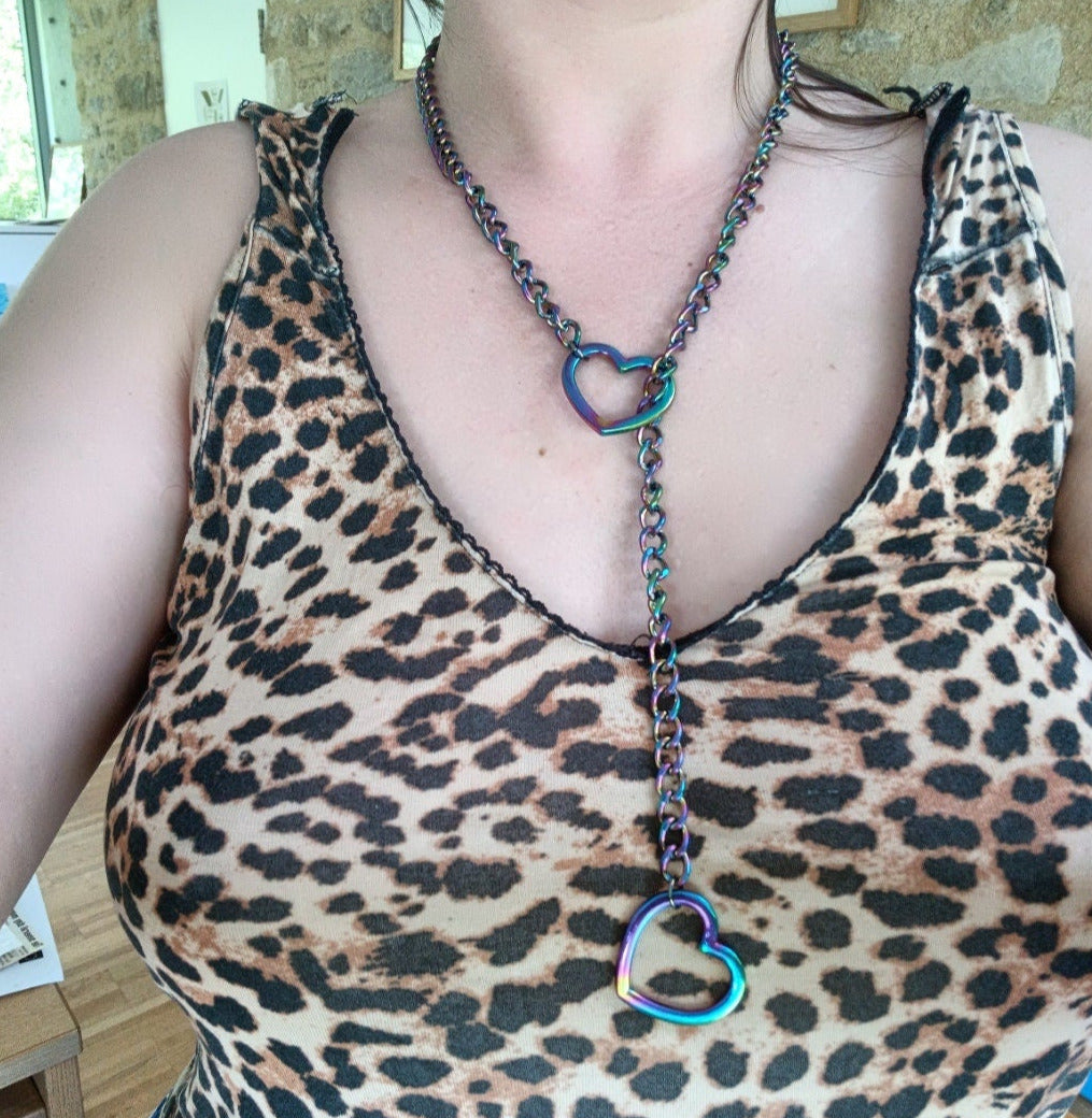 Iridescent Rainbow Heart Martingale Collar/Choker