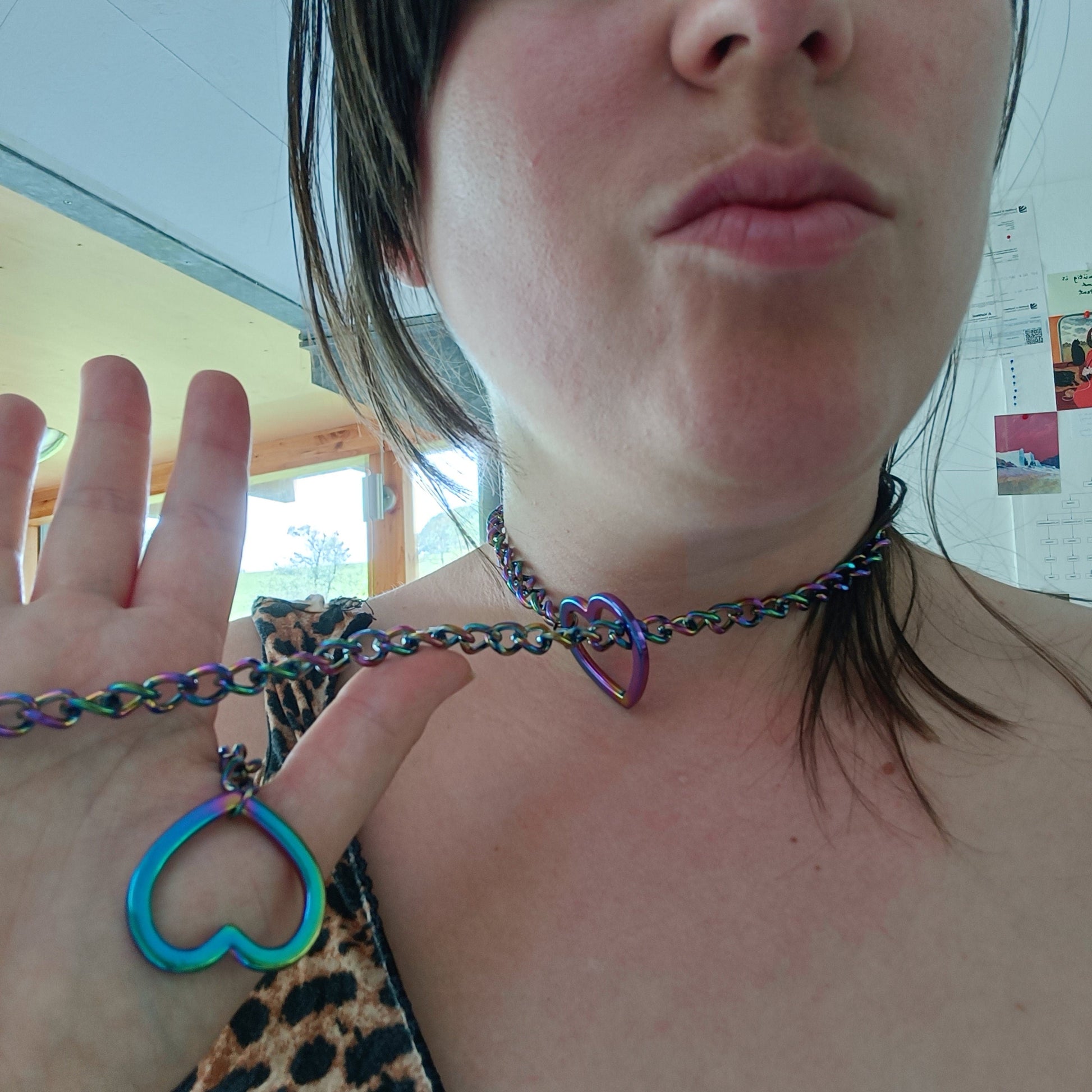 Iridescent Rainbow Heart Martingale Collar/Choker