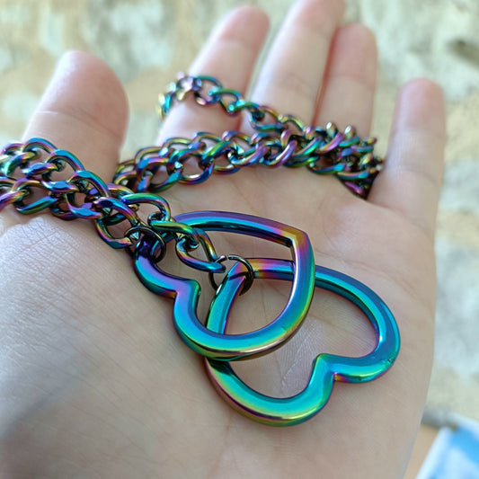 iridescent rainbow heart martingale collar/ choker