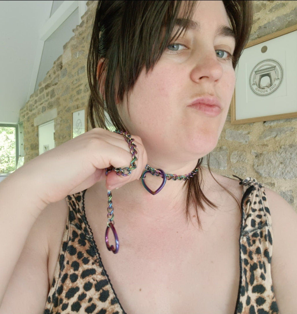 Iridescent Rainbow Heart Martingale Collar/Choker