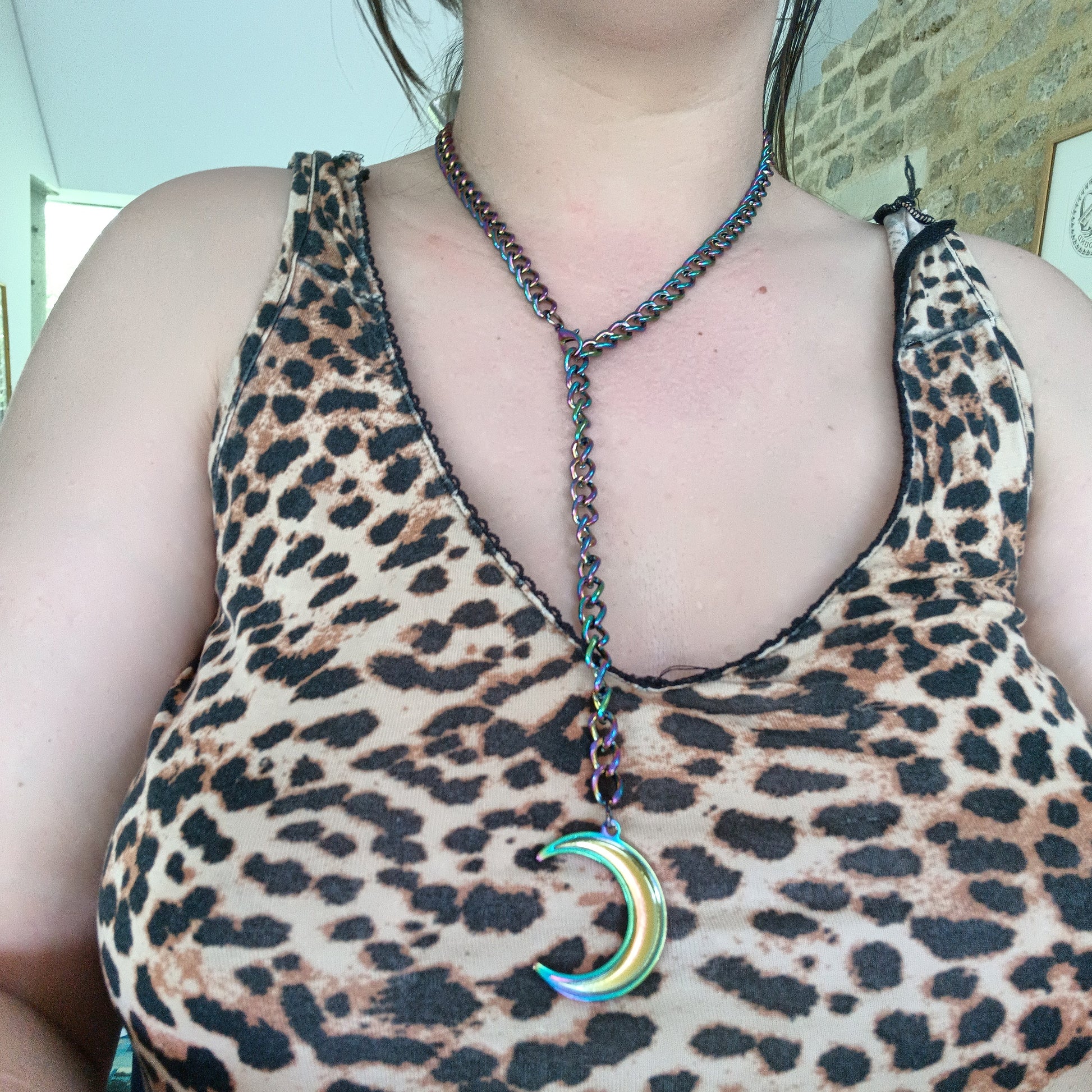 Iridescent Rainbow Oil Spill Moon Choker - Adjustable
