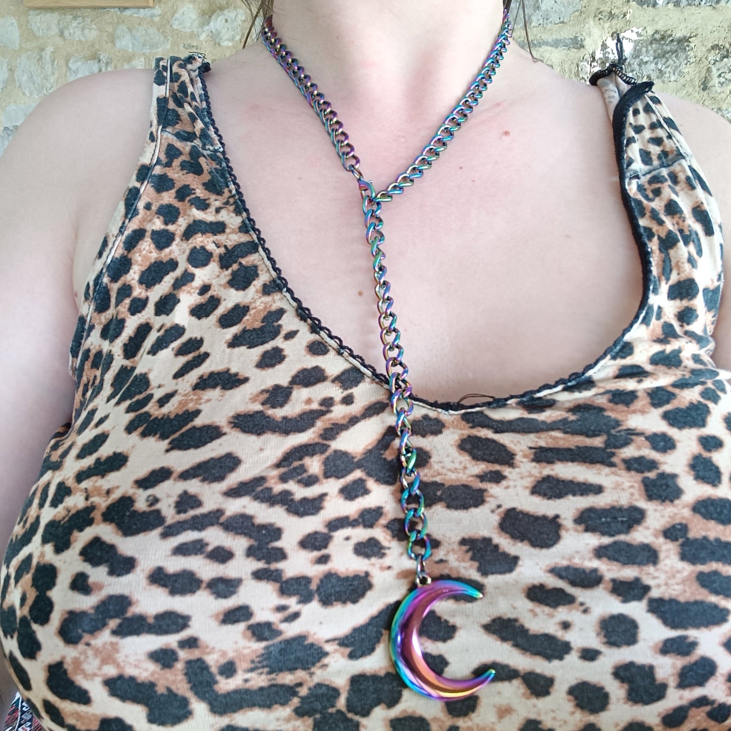 Iridescent Rainbow Oil Spill Moon Choker - Adjustable