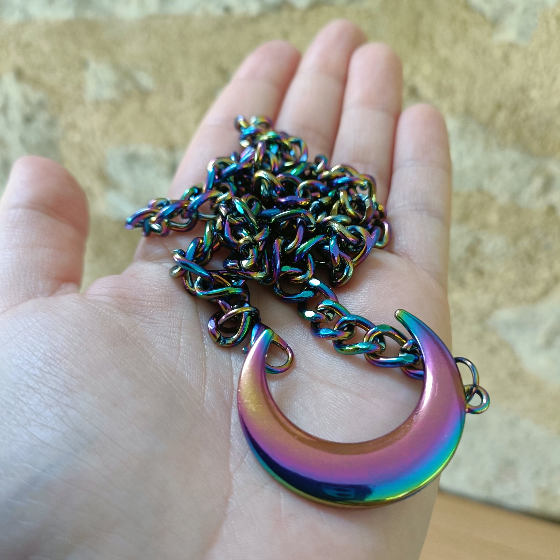 Iridescent Rainbow Oil Spill Moon Choker - Adjustable