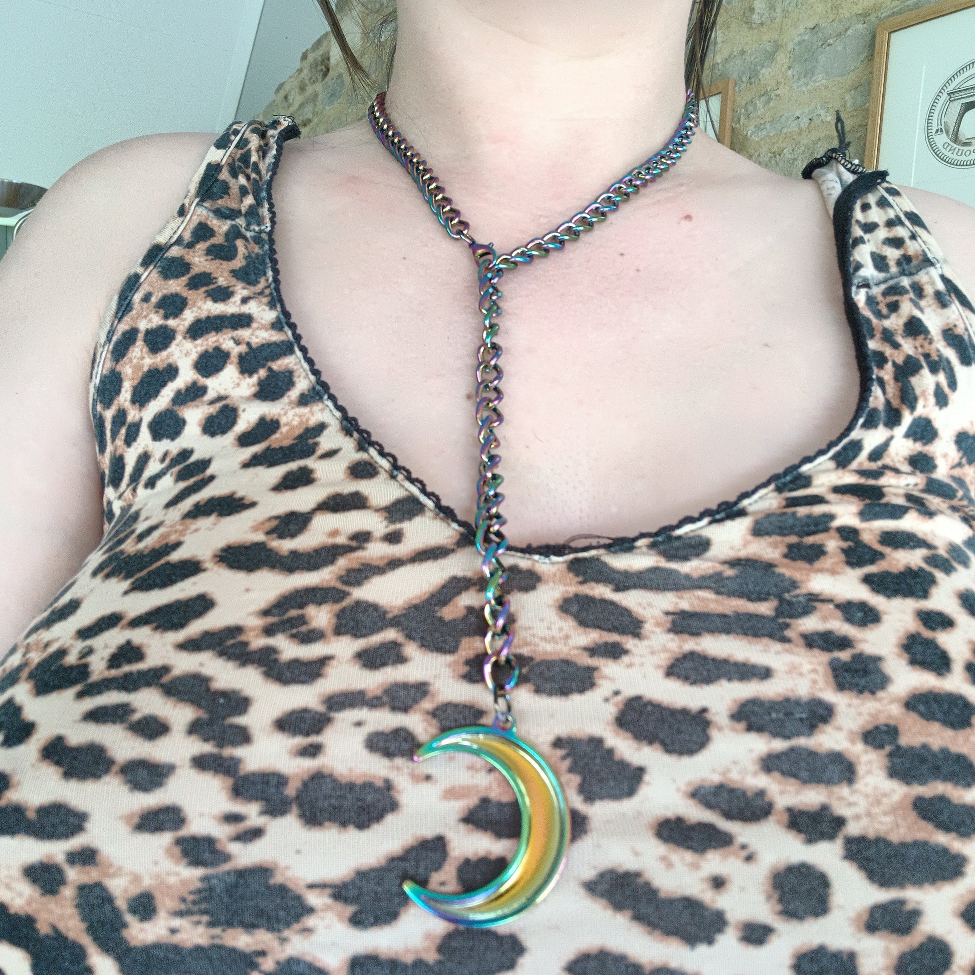 Iridescent Rainbow Oil Spill Moon Choker - Adjustable