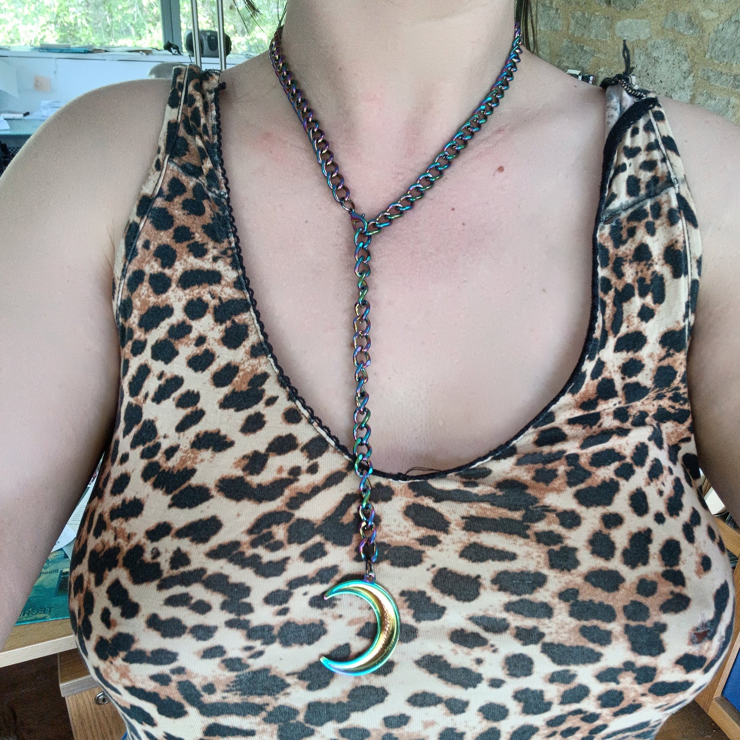 Iridescent Rainbow Oil Spill Moon Choker - Adjustable